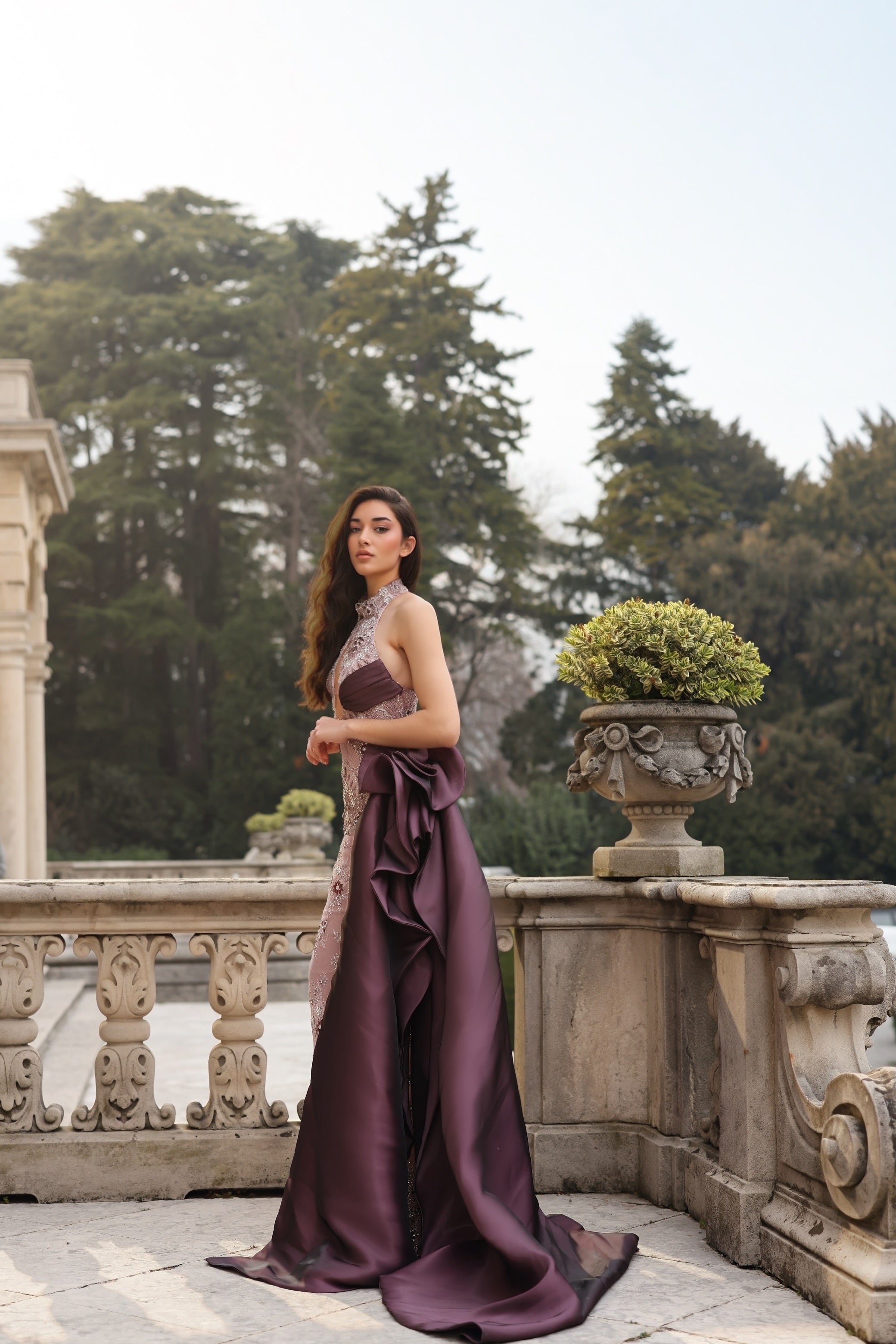 Enola - Crystal Floral Halter Gown