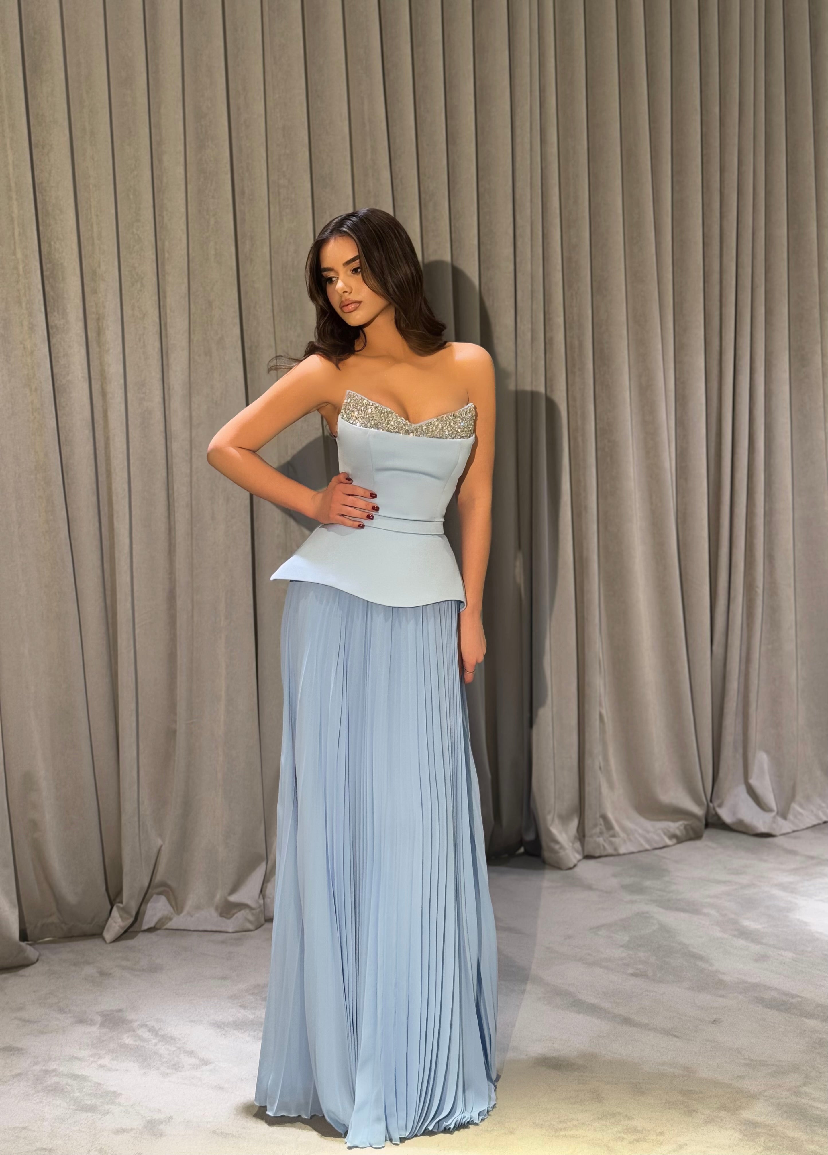Kayla - Crystal Sweetheart Pleated Chiffon Gown
