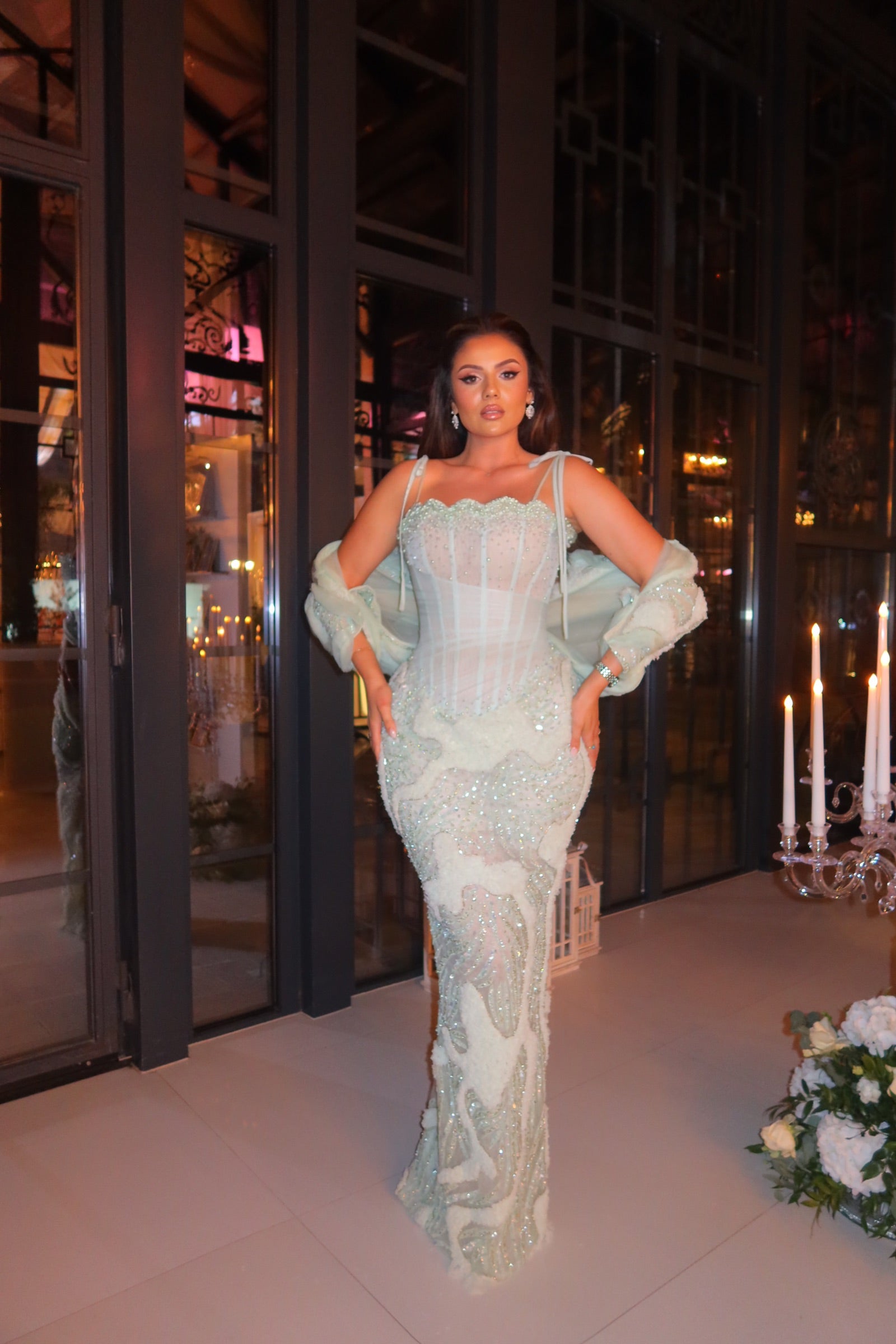 Seafoam Crystal Corset Gown