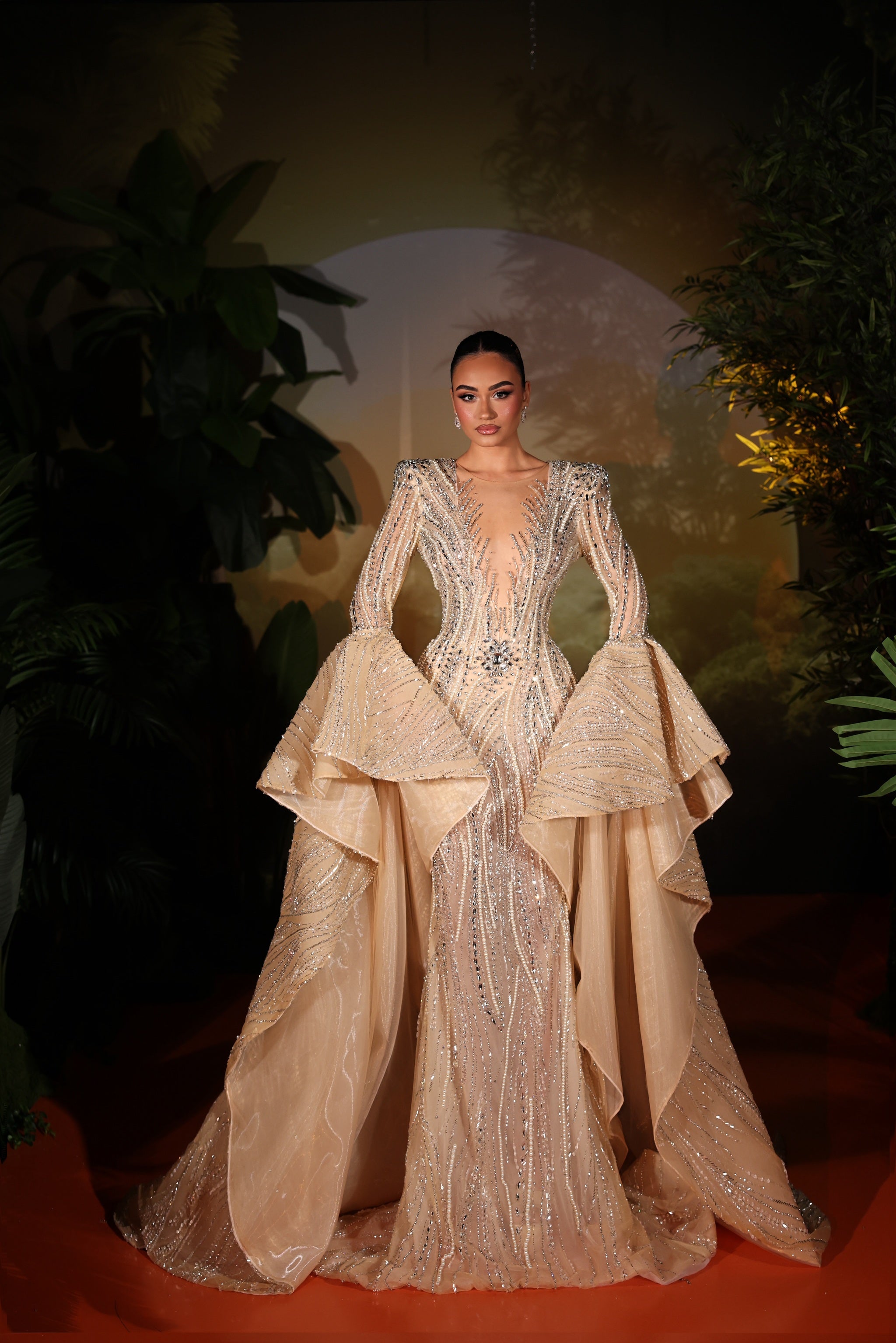 Amaria - Crystal Beaded Bell Sleeve Gown