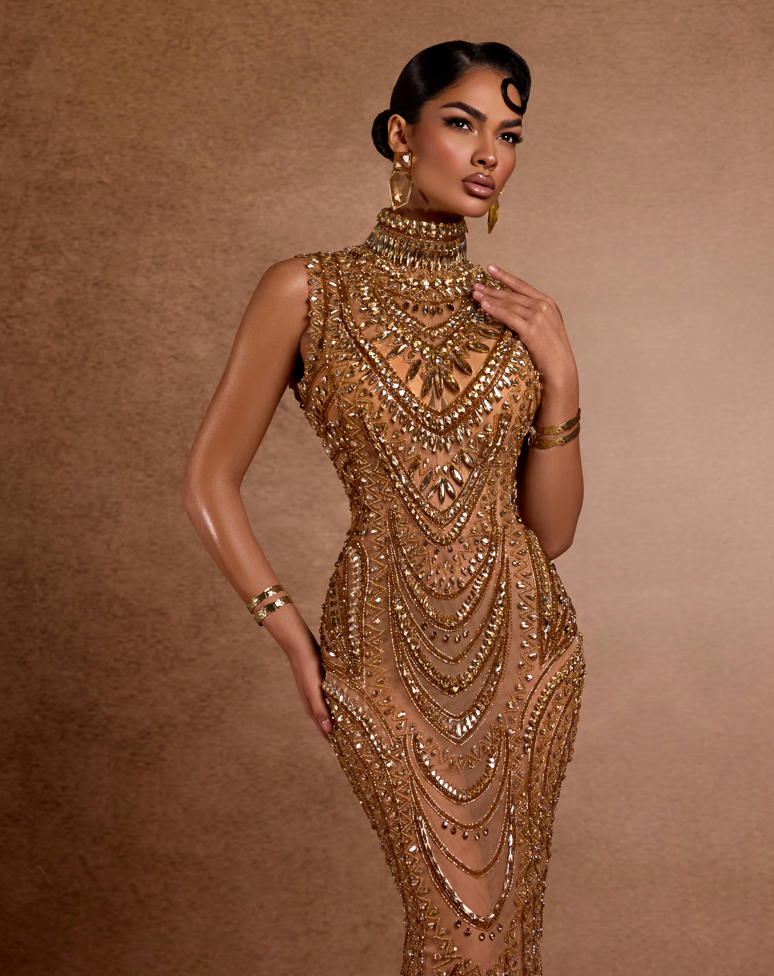 High Neck Gold Embellished Dress Walone LLC High Neck Gold Embellished Dress Walone LLC