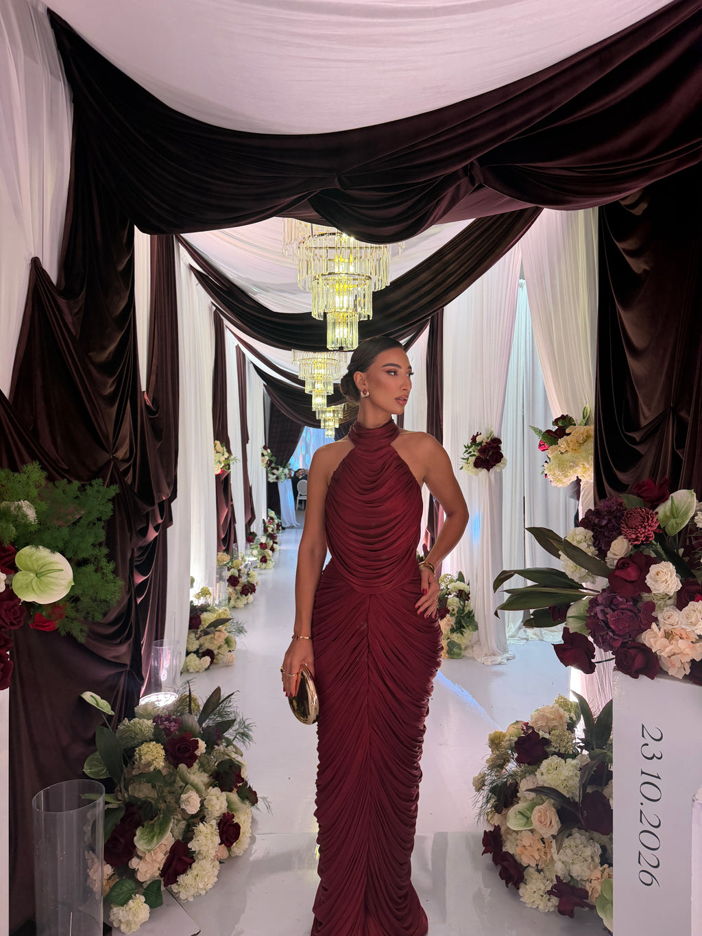 Annisa - Draped Halter Ruched Gown