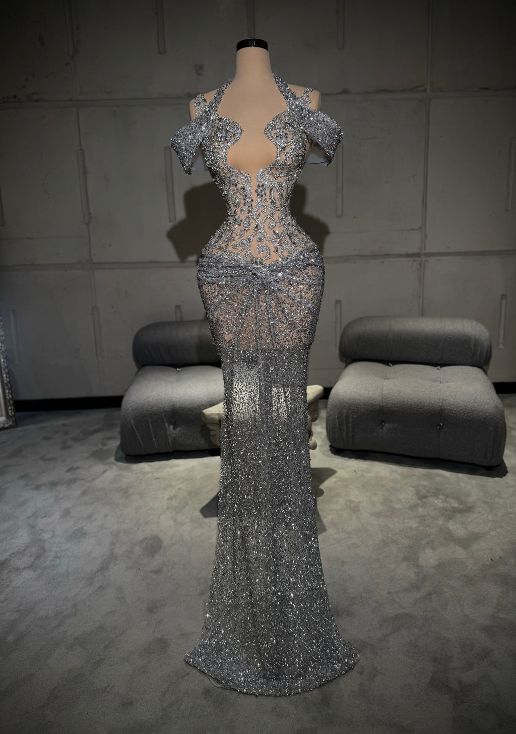 Avella - Silver Crystal Mermaid Gown