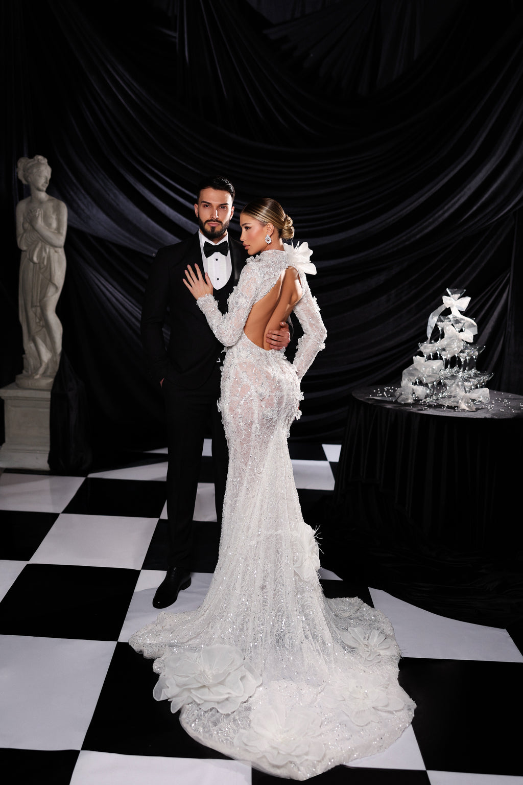 Long Sleeve Floral Lace Wedding Gown