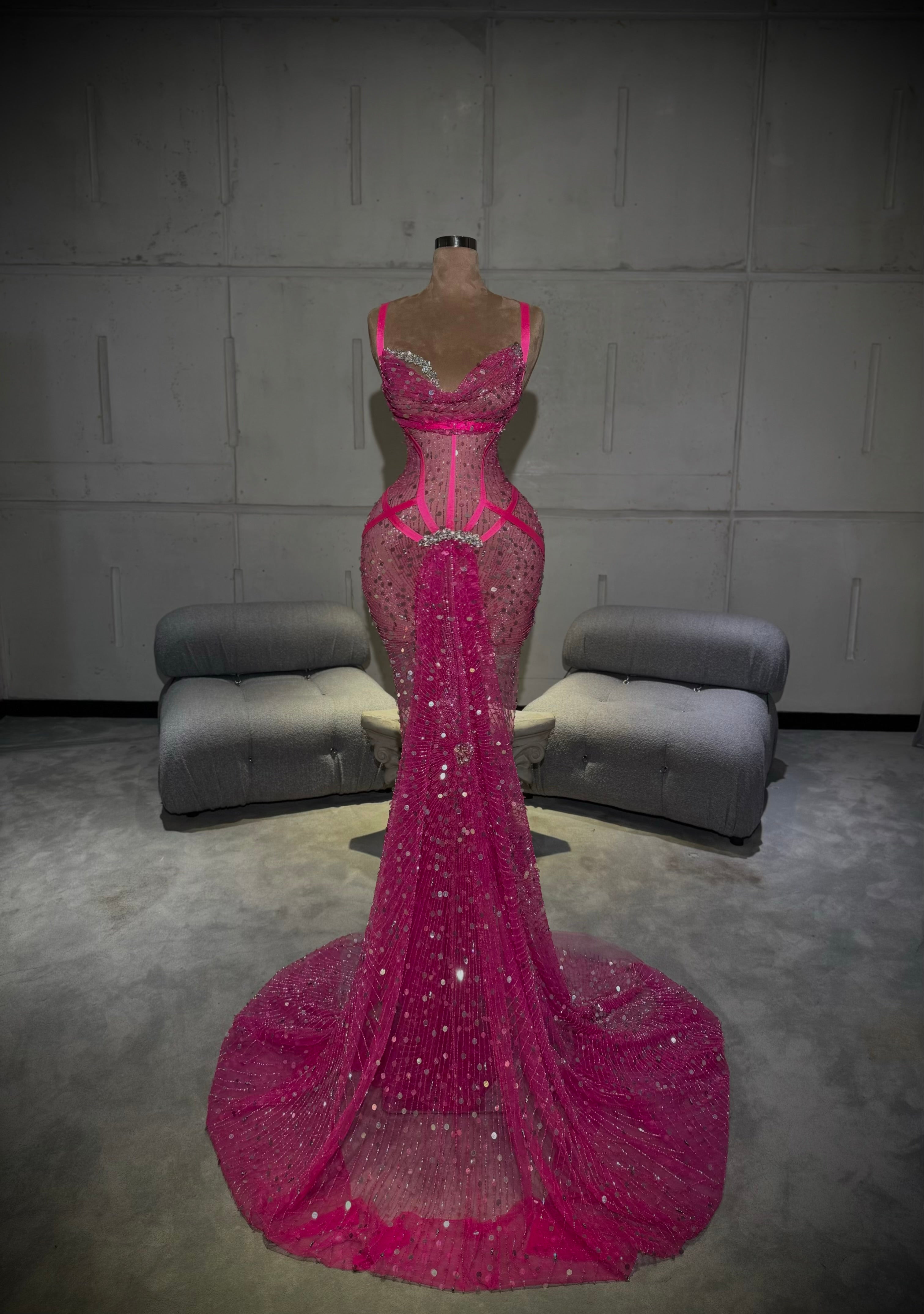 Amèsa - Fuchsia Crystal Corset Gown