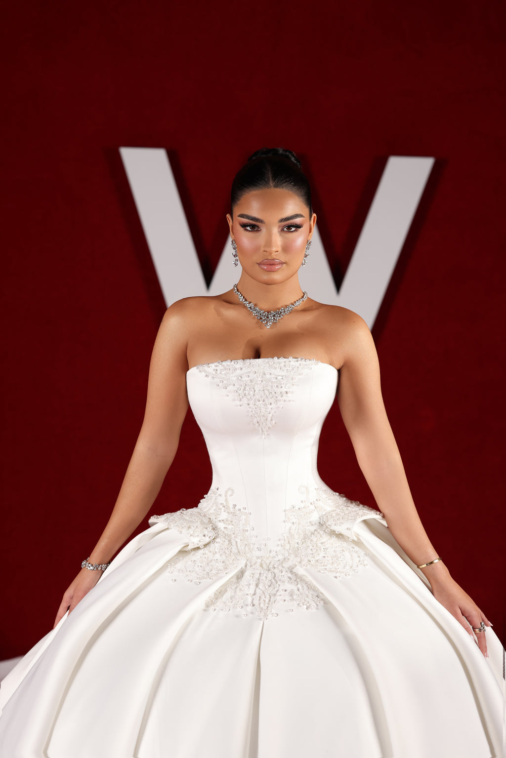 Arlena - Strapless Corset Ball Gown with Bow Train