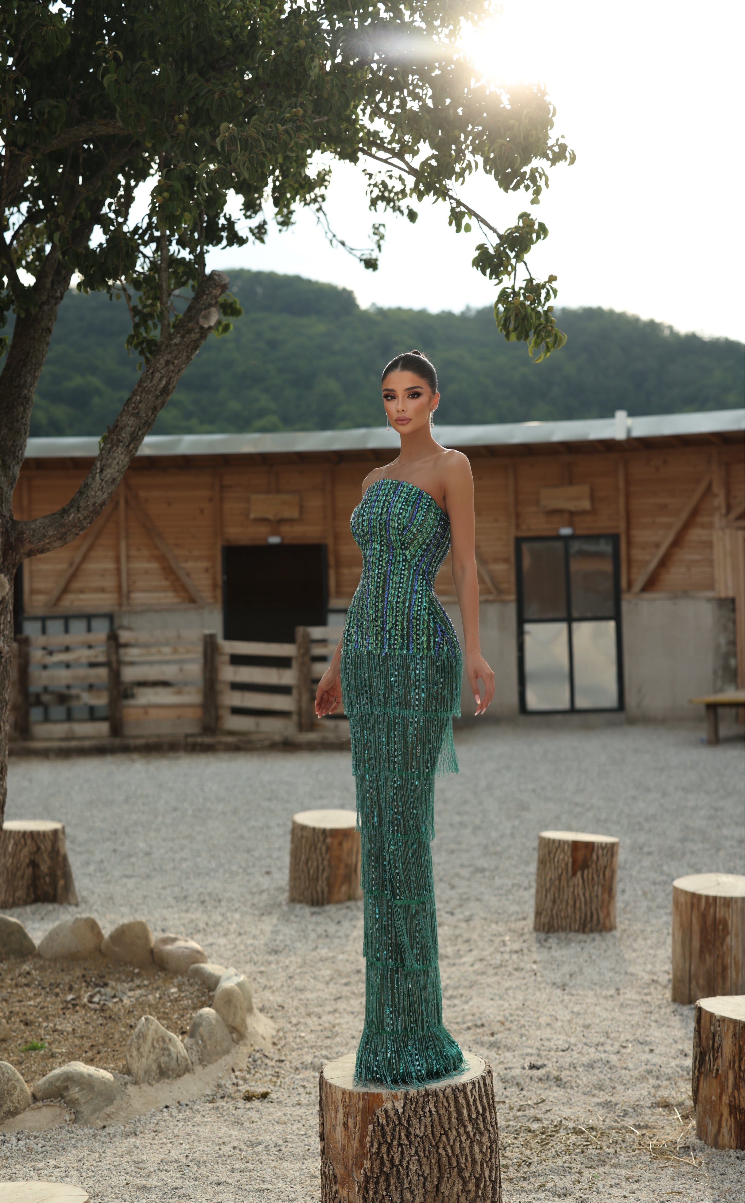 Ruana - Beaded Fringe Corset Gown
