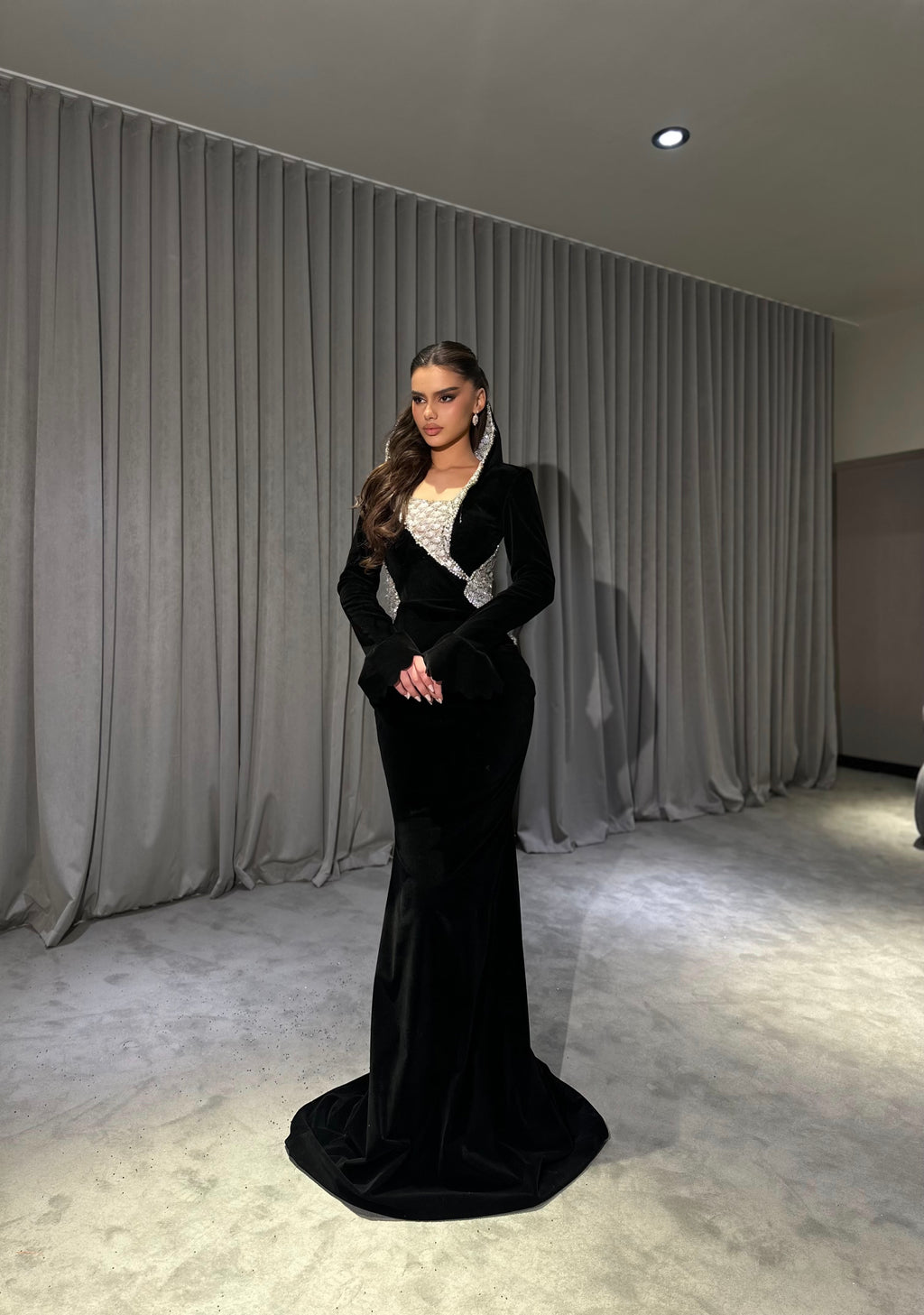 Valencia – Black Velvet Crystal Gown