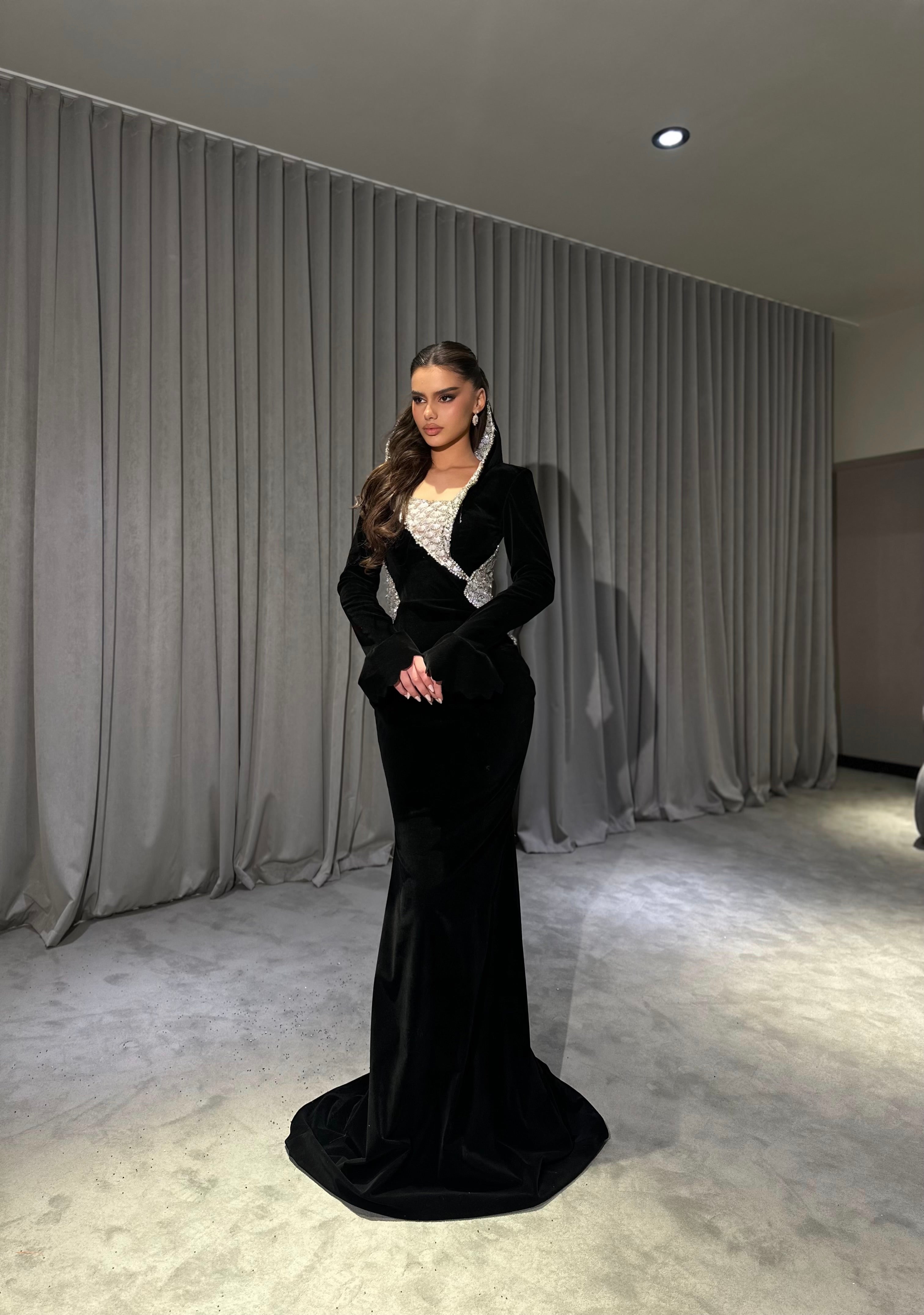 Valencia – Black Velvet Crystal Gown