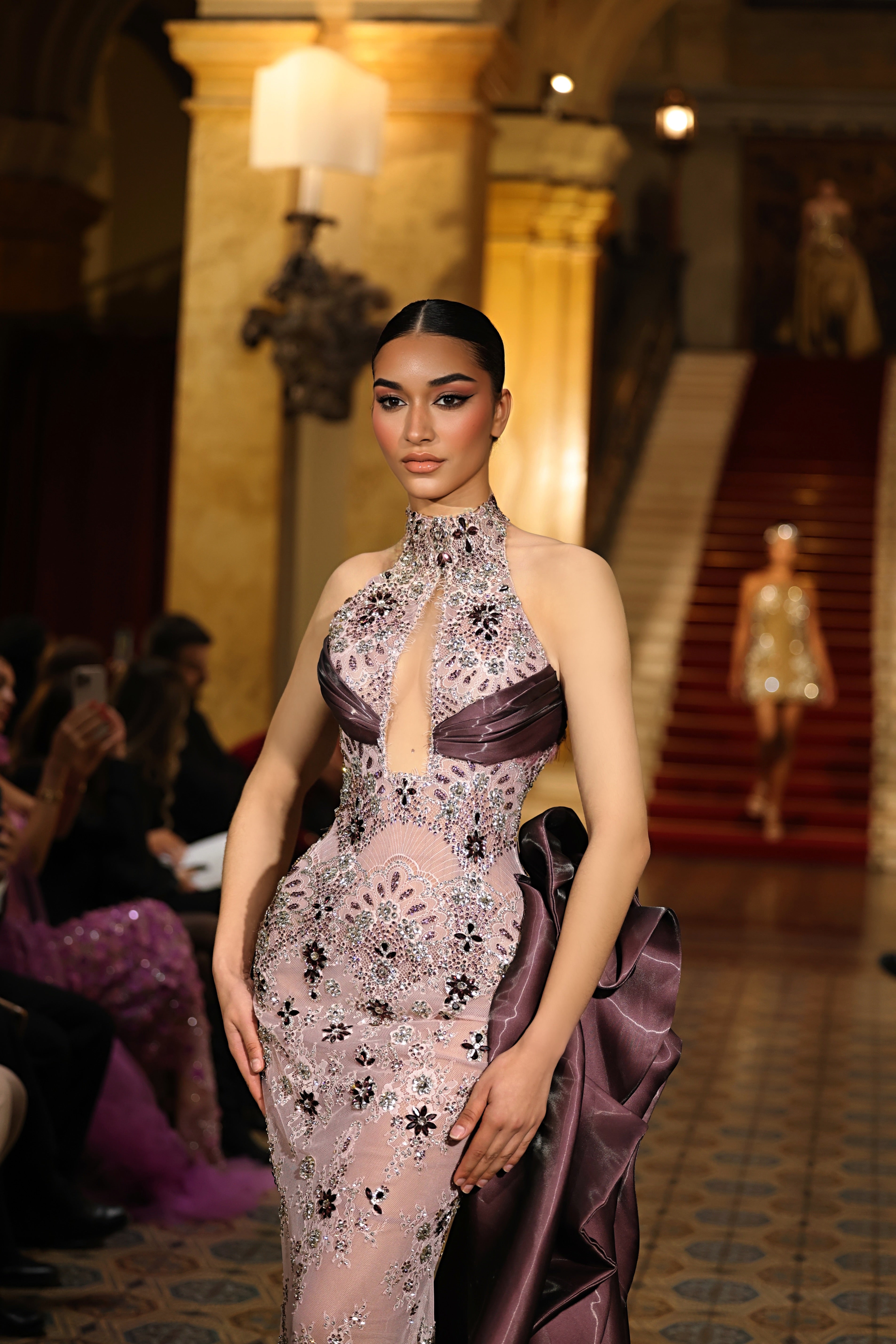 Enola - Crystal Floral Halter Gown