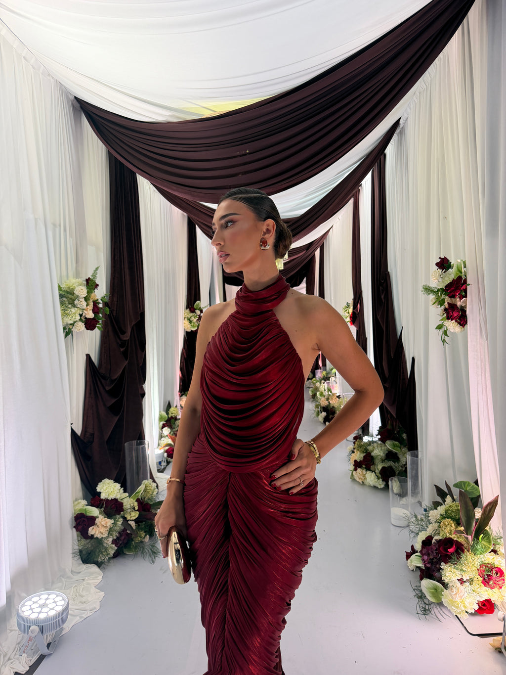 Annisa - Draped Halter Ruched Gown