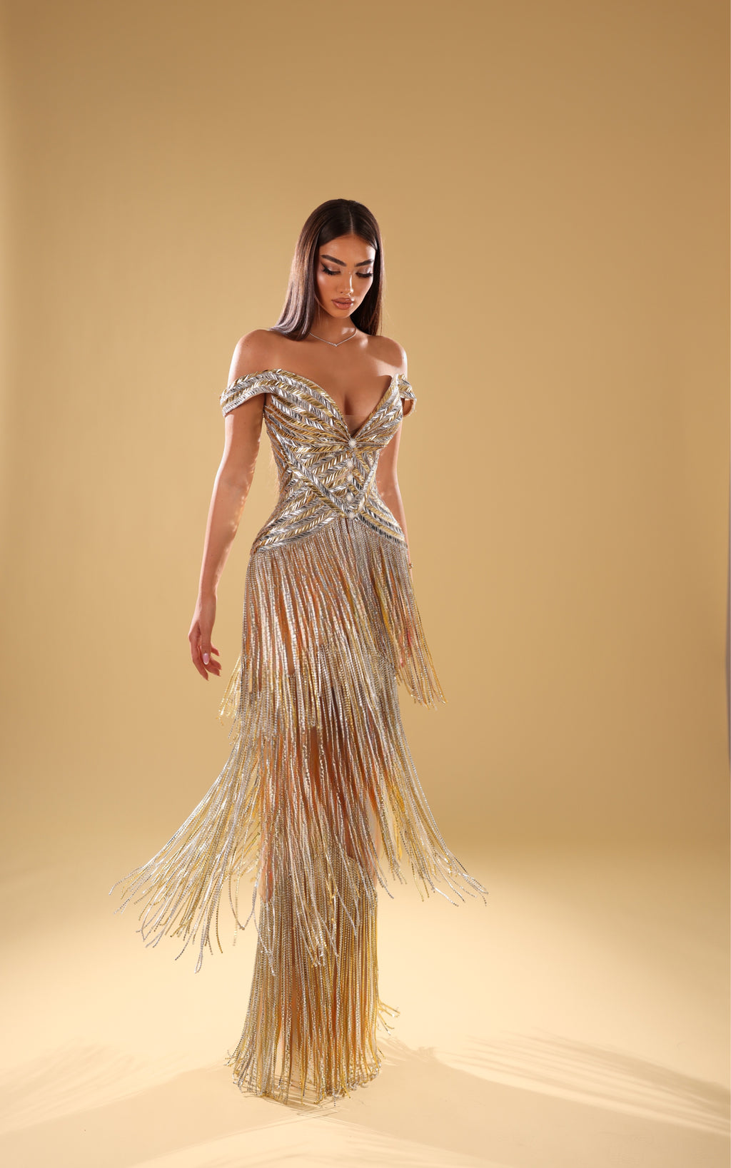 Onea - Metallic Fringe Gown