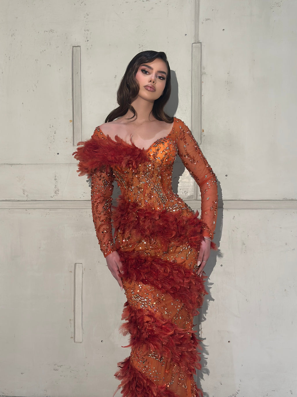 Kaira - Feather Crystal Gown