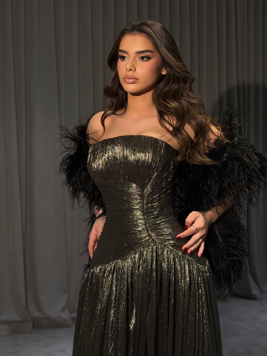 Rinetta - Metallic strapless gown