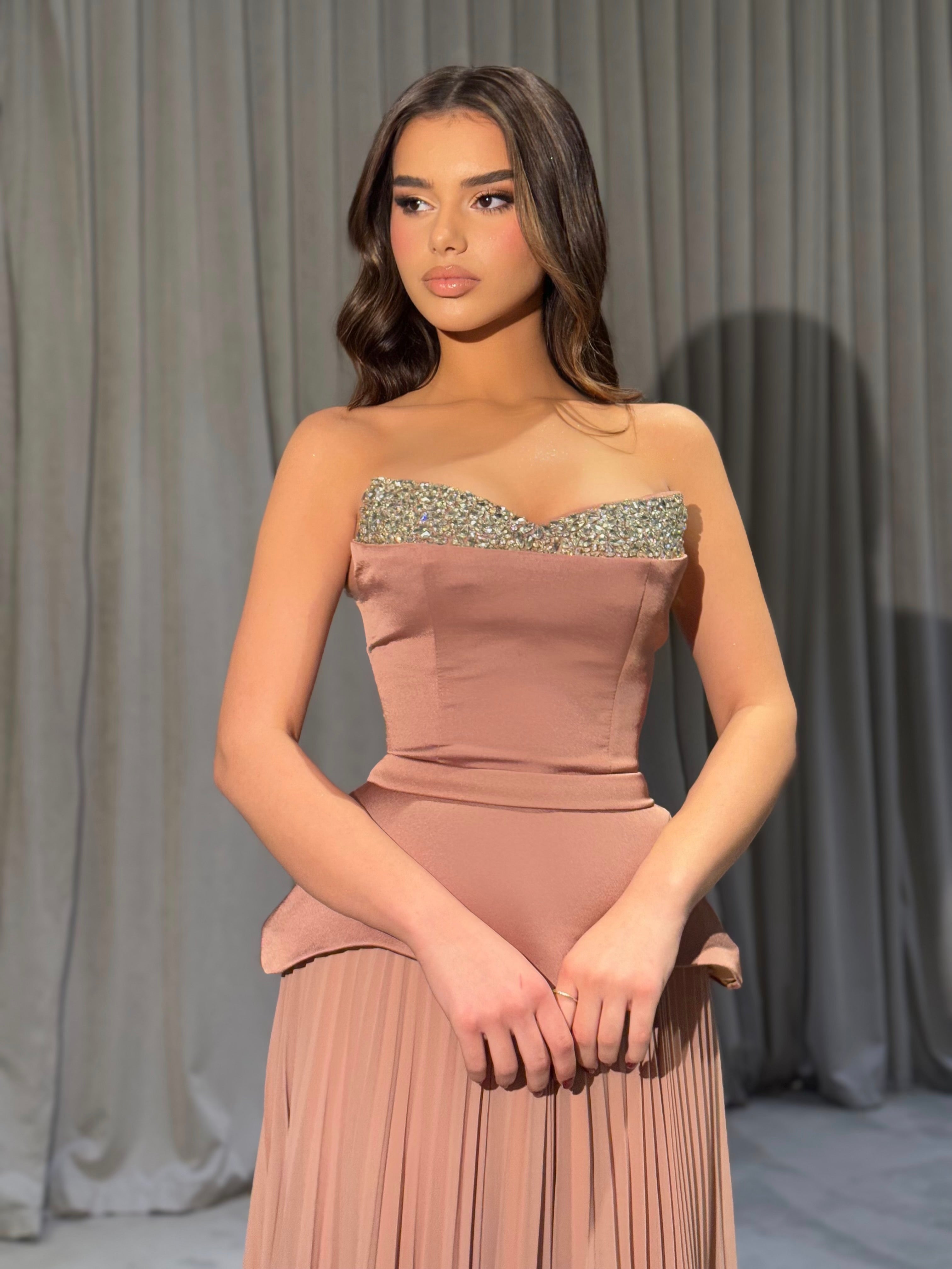 Kayla - Crystal Sweetheart Pleated Chiffon Gown