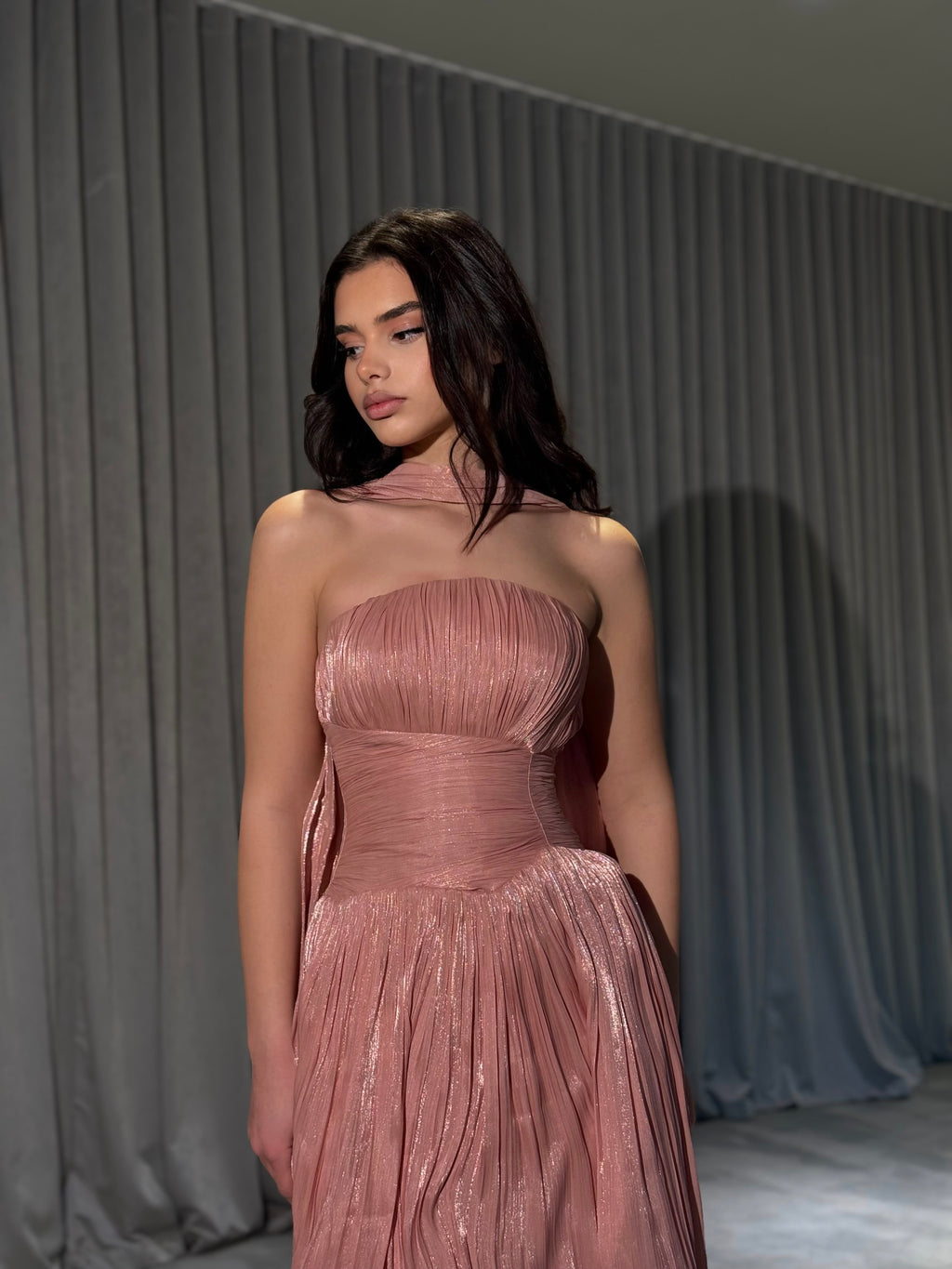 Althea - Strapless Gown with Neck Scarf Detail