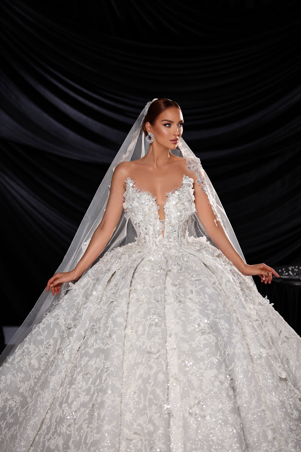 Bridal Ball Gown with 3D floral appliqués