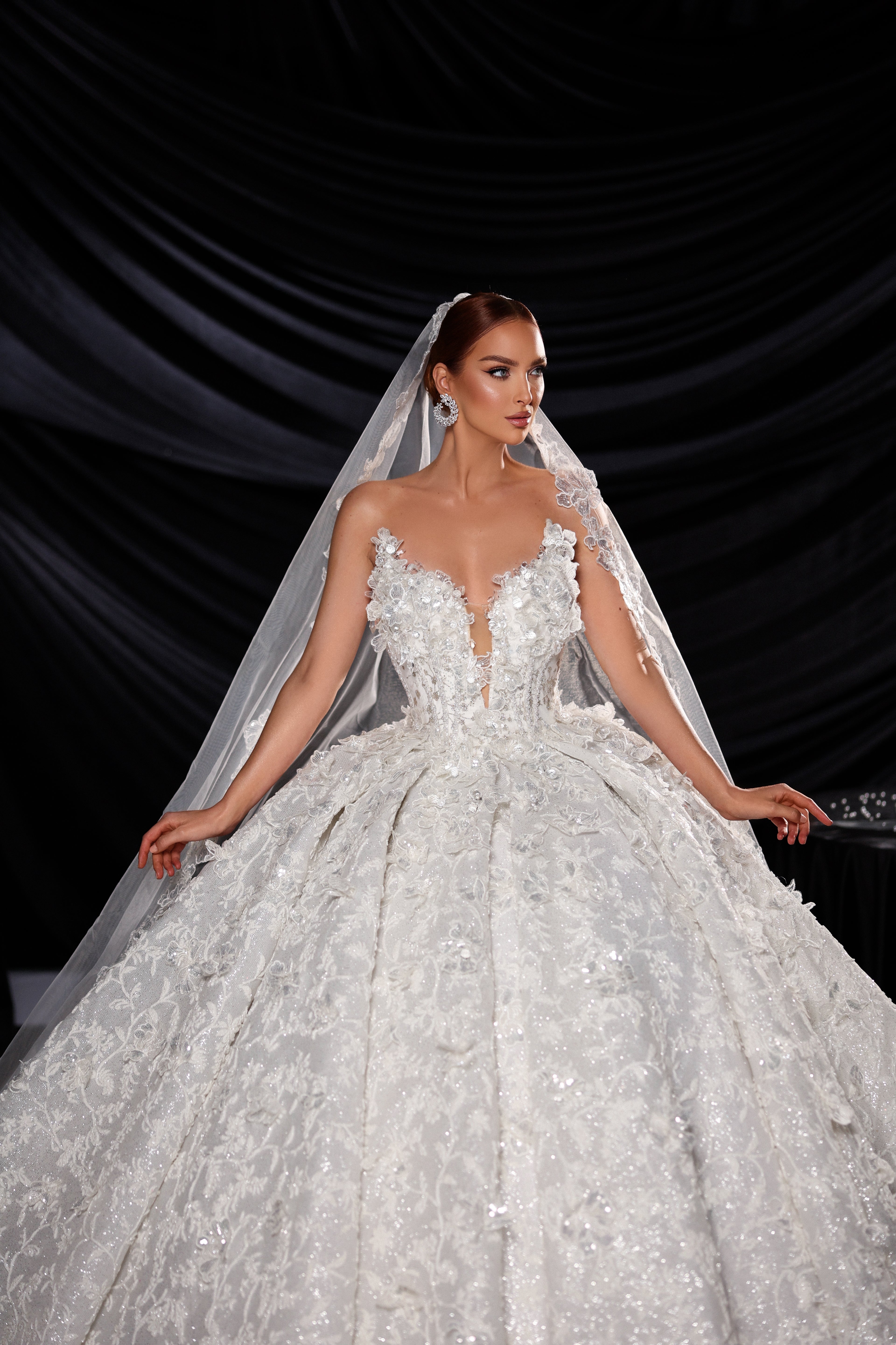 Bridal Ball Gown with 3D floral appliqués