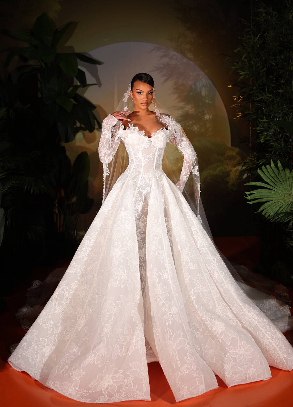 Ardessa- Off Shoulder Floral Lace Gown