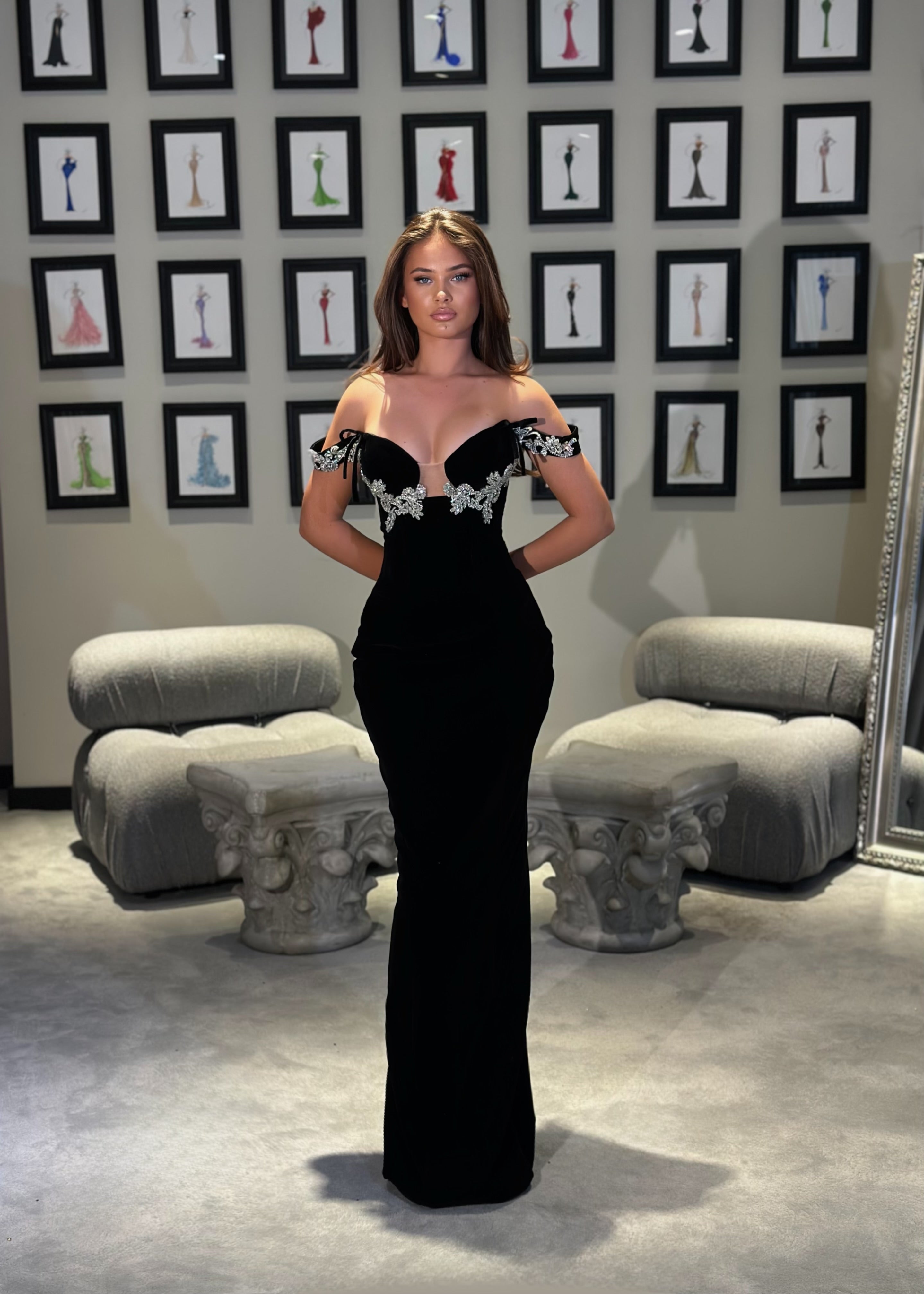 Evara - Floral off-shoulder gown