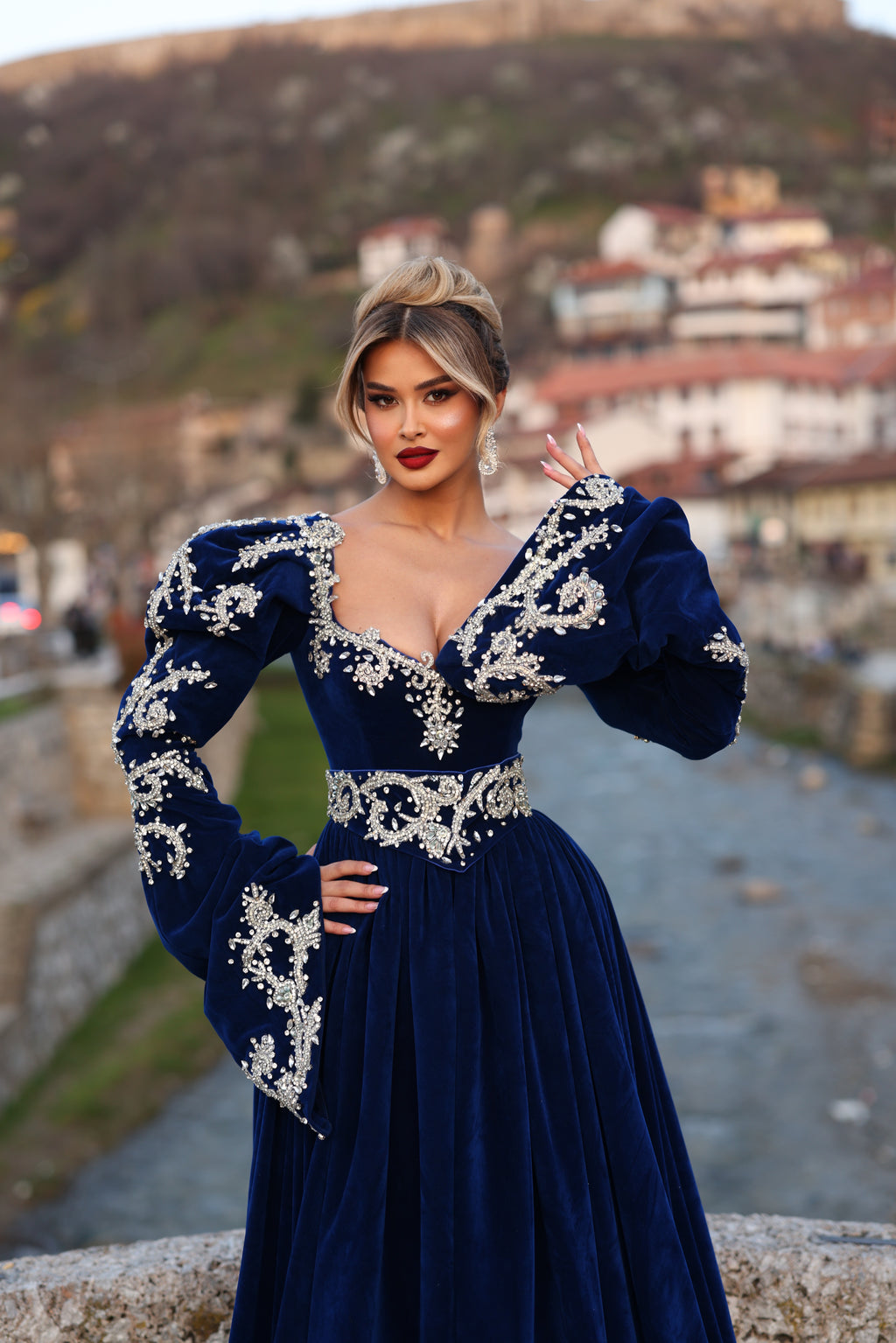 Tringa - Royal Blue Embroidered Gown