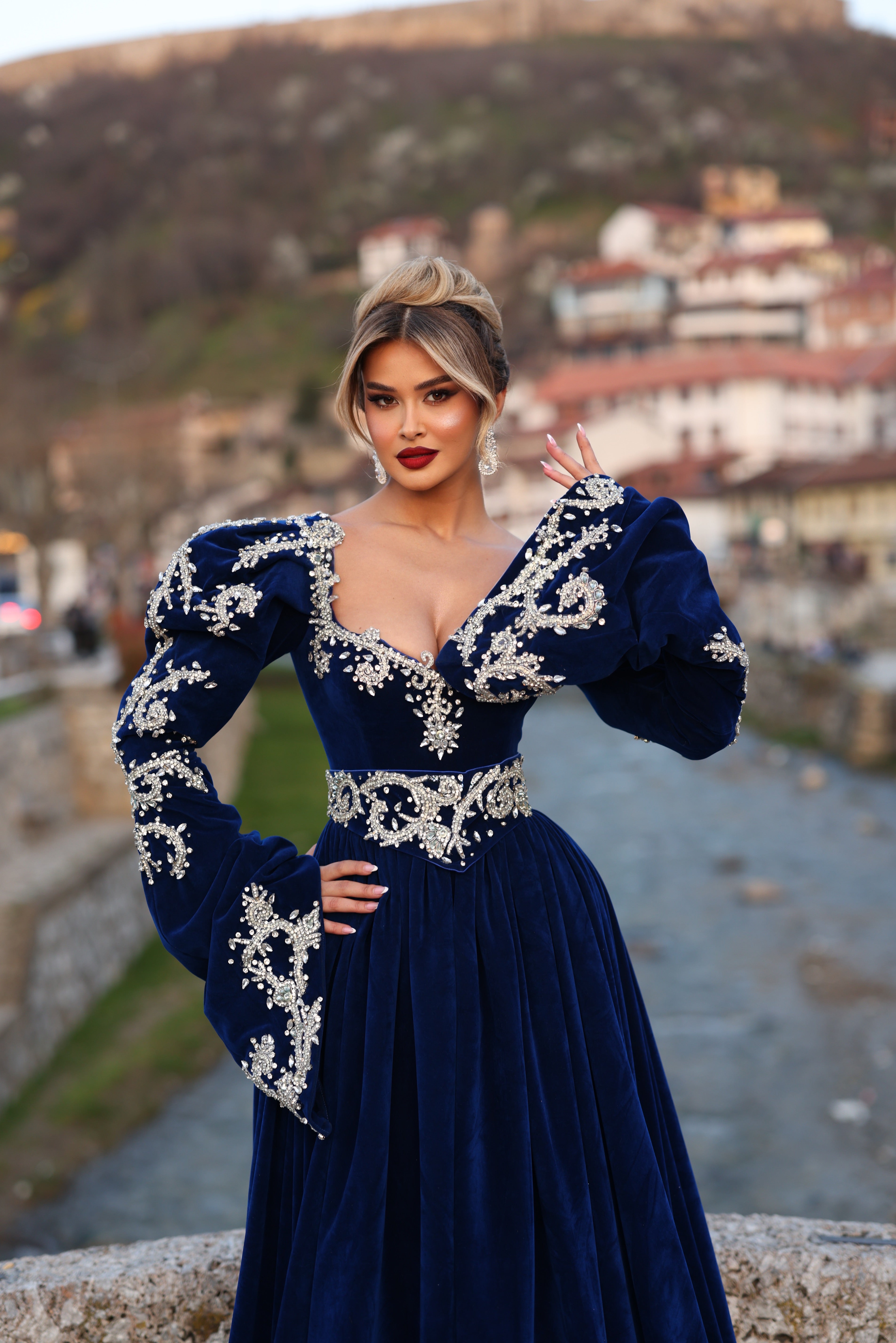 Tringa - Royal Blue Embroidered Gown