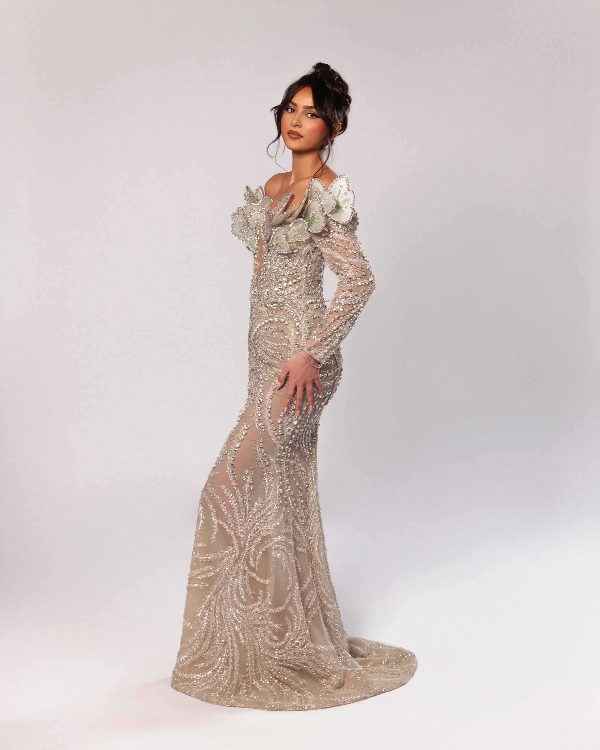 Floral Gown with Off shoulder design