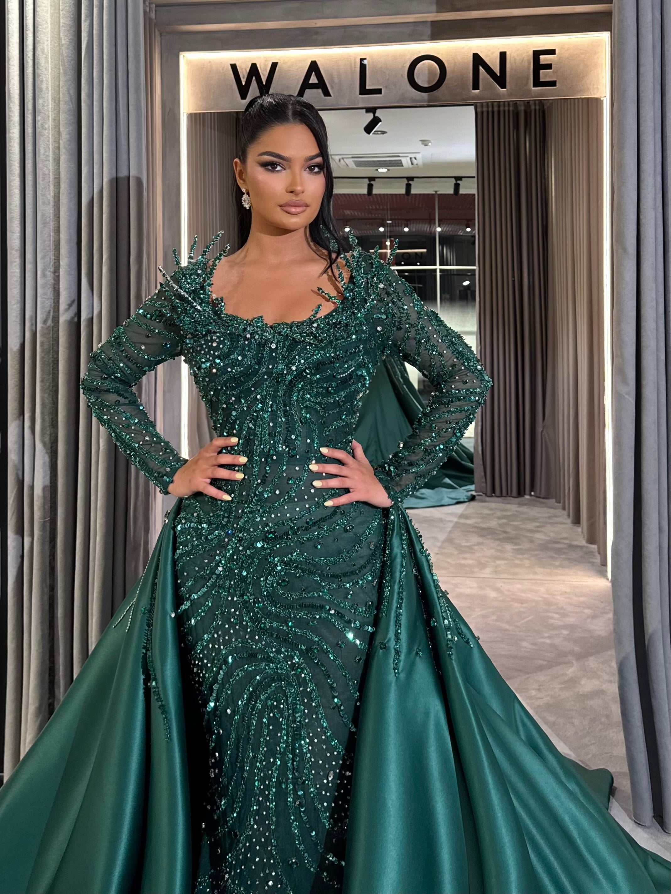 Emerald Royalty Gown with Removable Overskirt