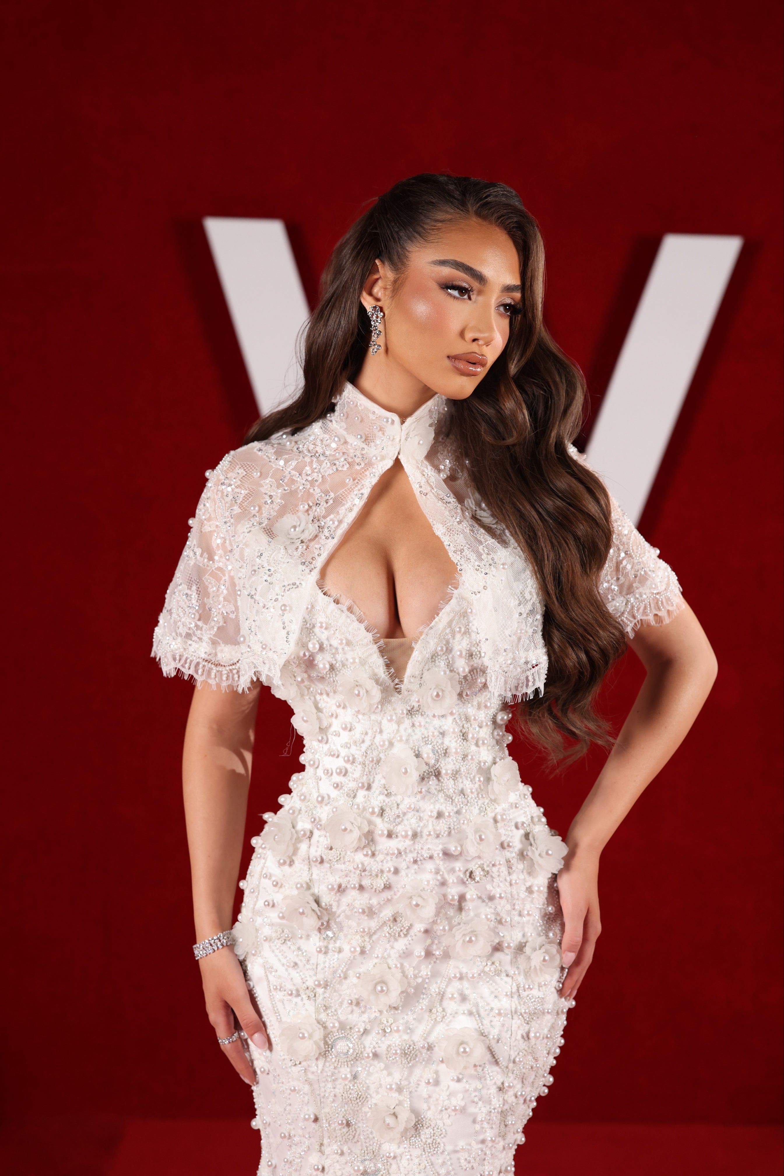 Yonara - 3D Beaded Mermaid Gown with Detachable High Neck Cape