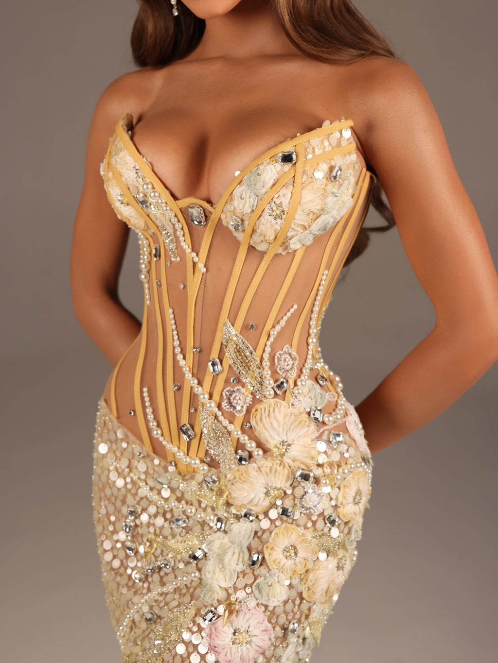 Lina - Corset Mermaid Gown with 3D Floral Embellishment