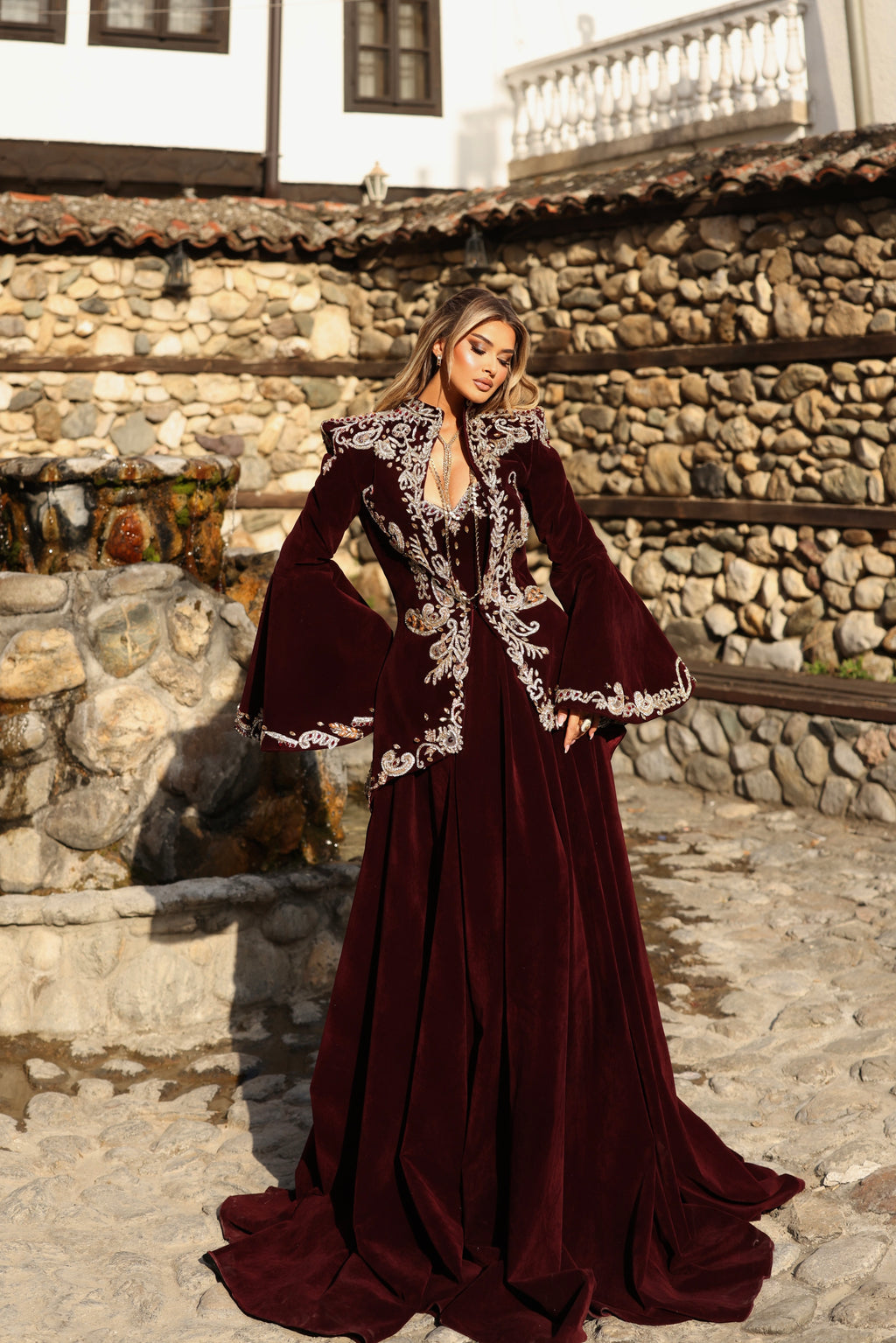 Rozafa - Velvet Embroidered Gown with Jacket