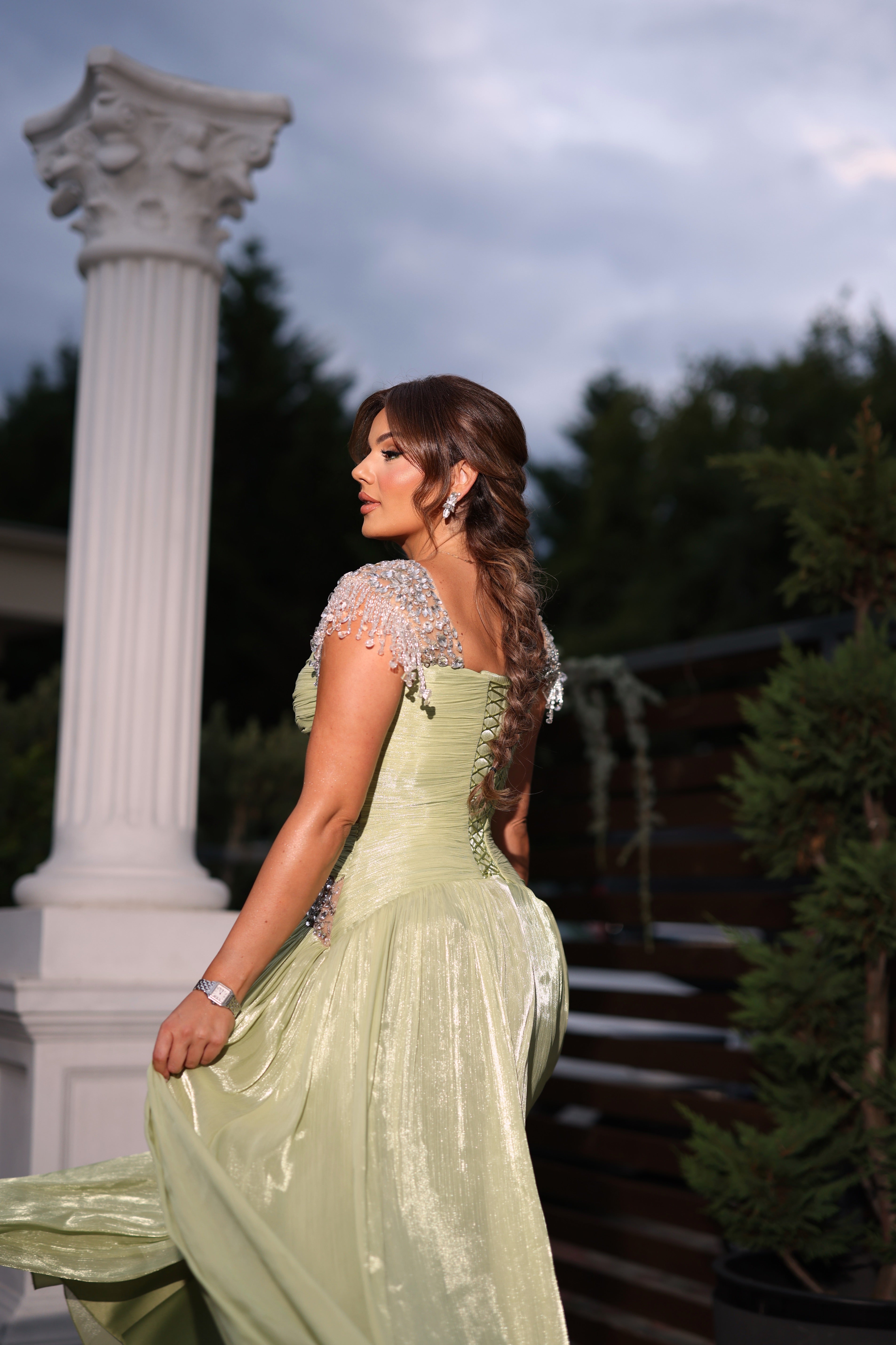 Adorá - Crystal Embellished Cut-Out Gown