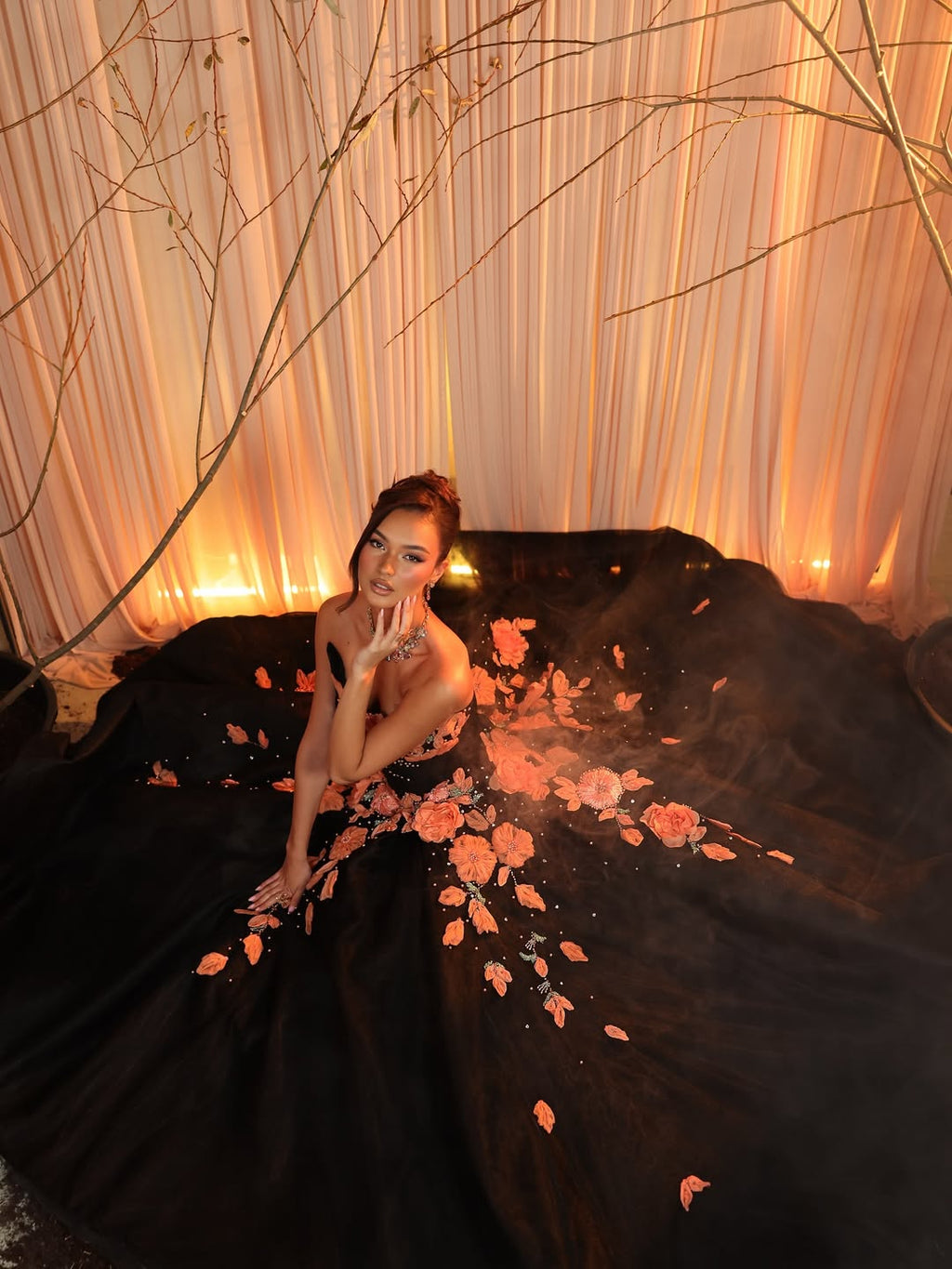 Anilá - Asymmetrique floral ballgown