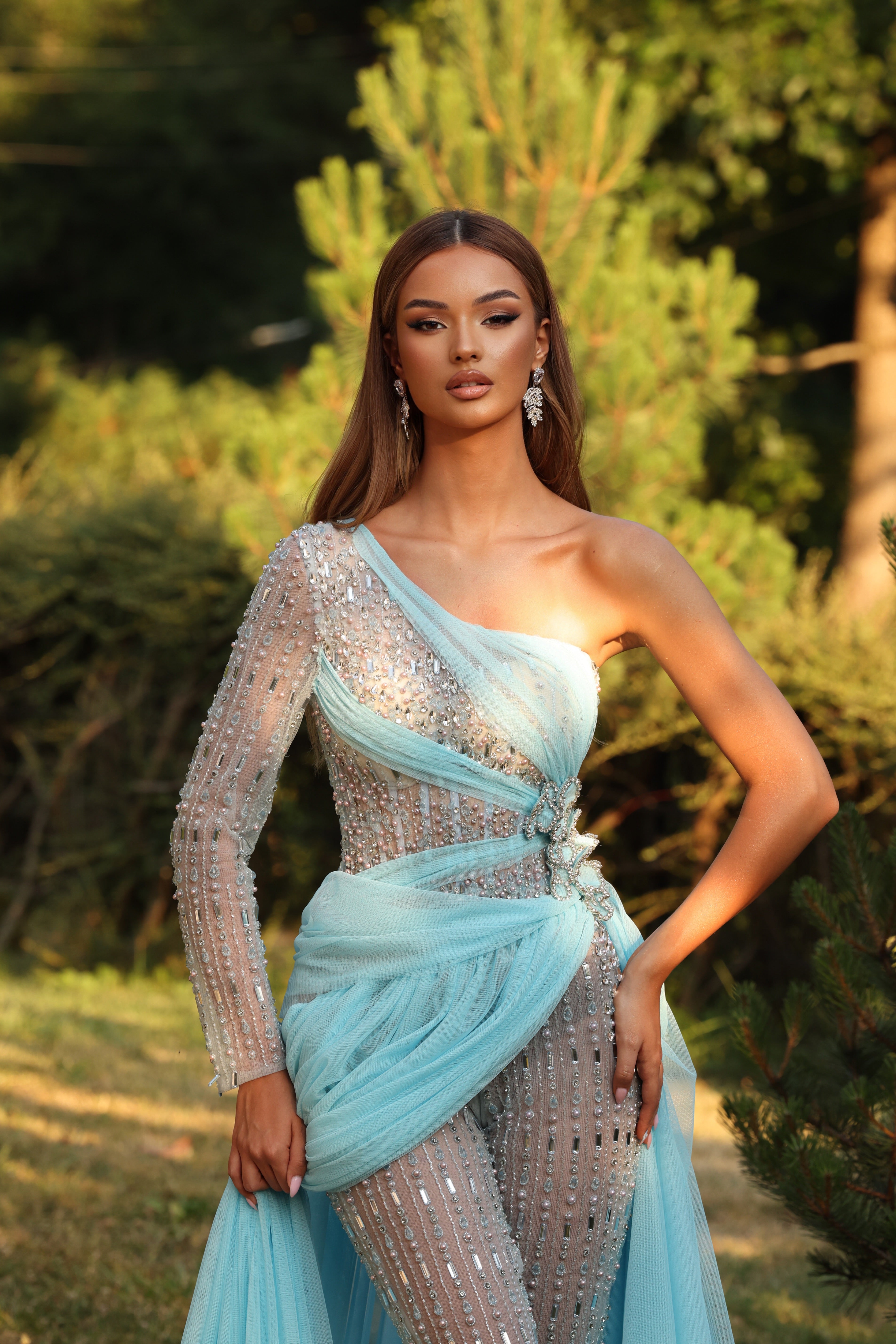Aurelia – One Shoulder Crystal Tulle Gown – Walone LLC