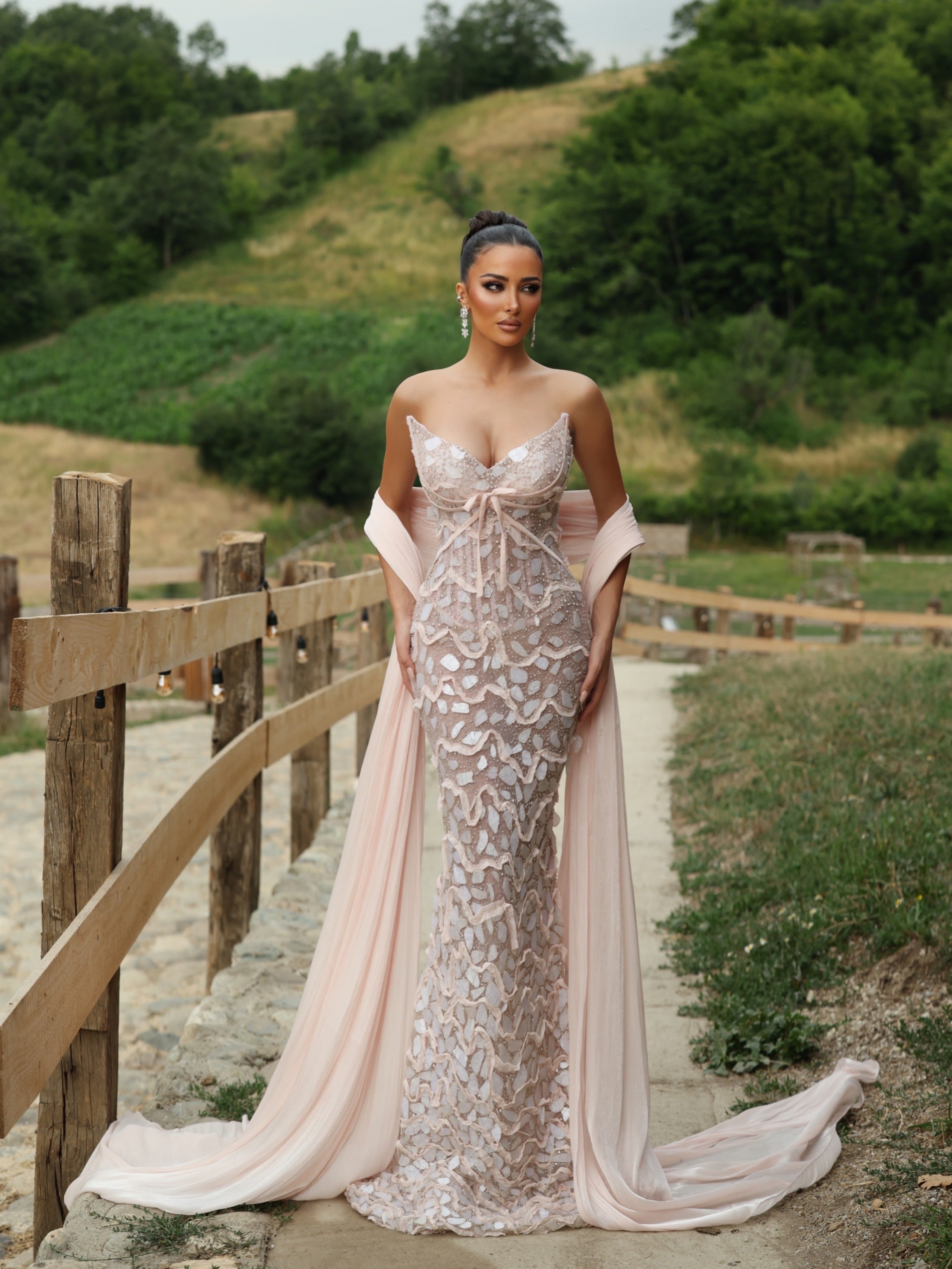 Amélise - Beaded corset shawl gown