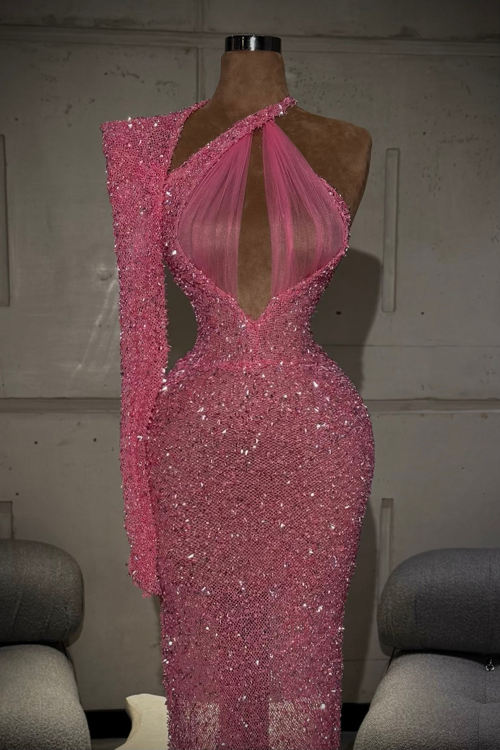 Beliana - Fuchsia One-Shoulder Crystal Gown