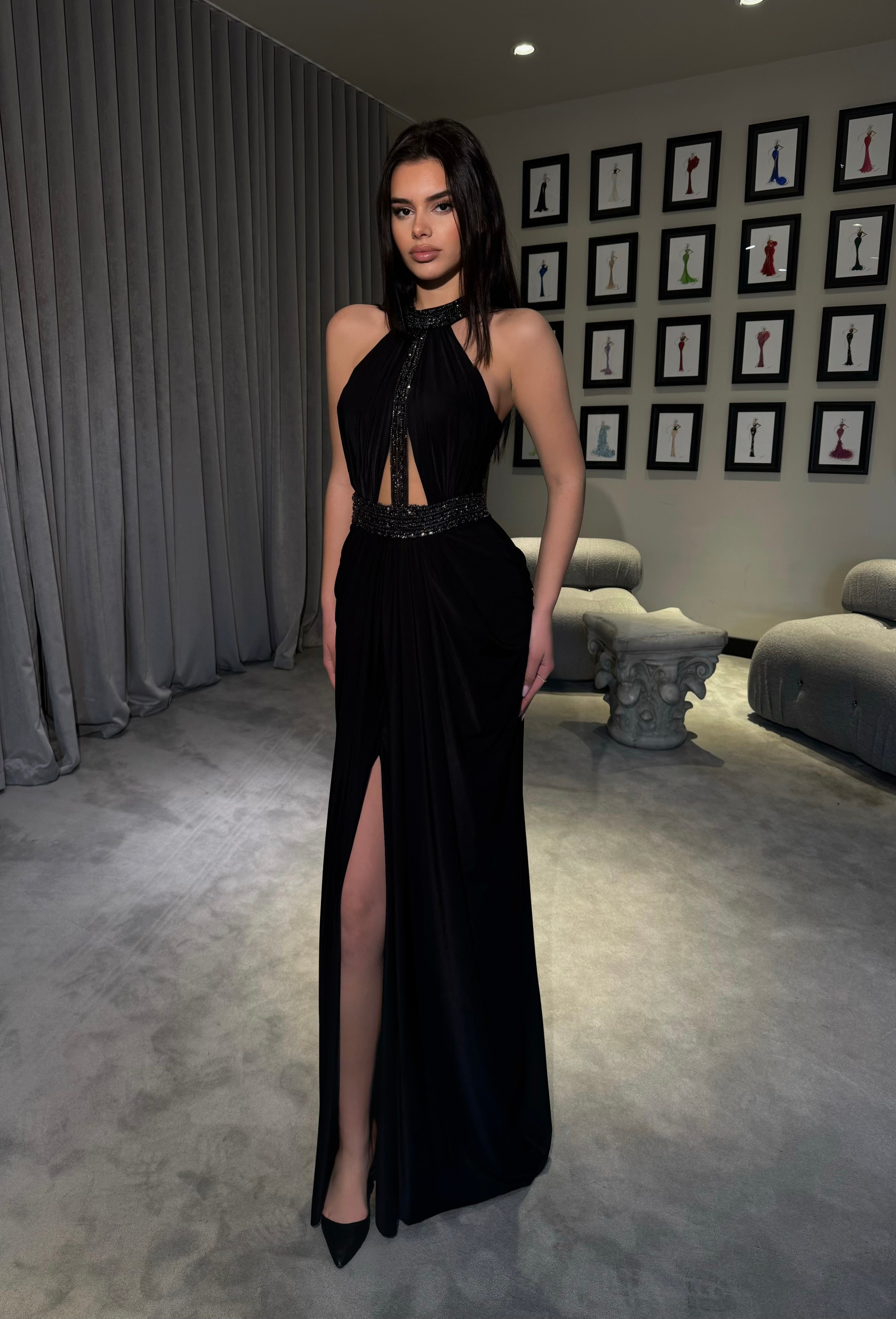 Alisse - Halter Gown with Beaded Neckline