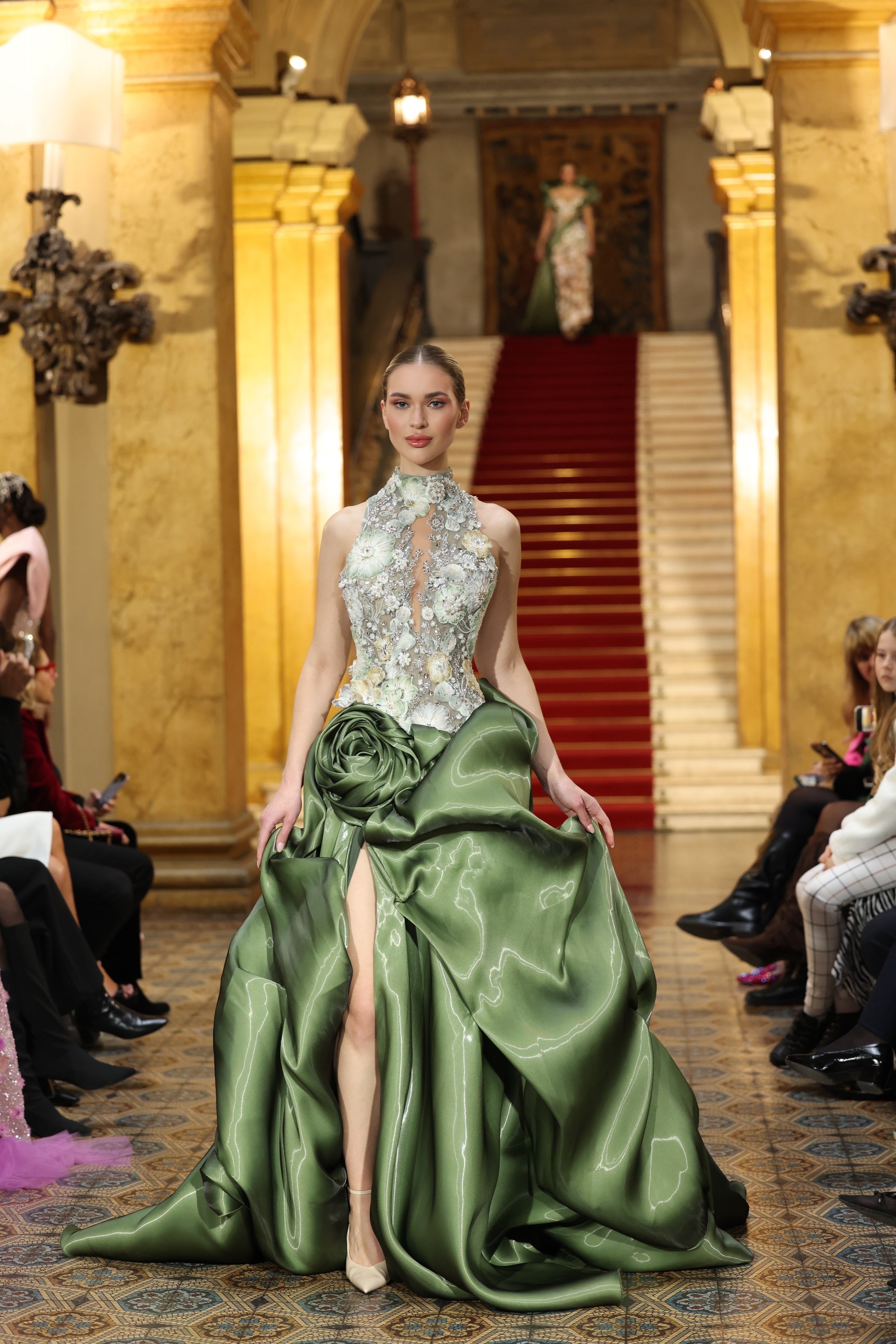 Elysia - Ball Gown with Floral Embroidered Halter Bodice