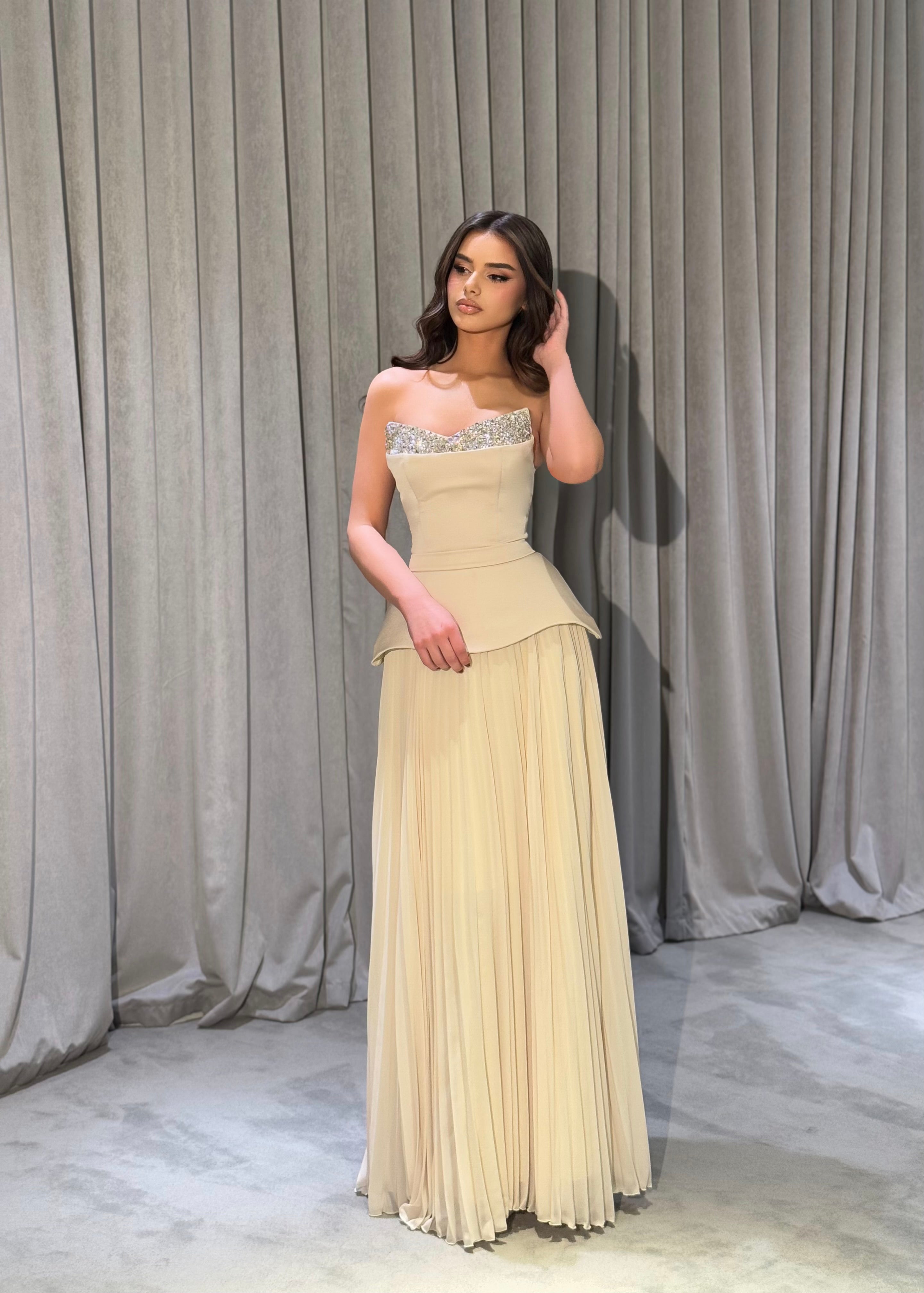 Kayla - Crystal Sweetheart Pleated Chiffon Gown