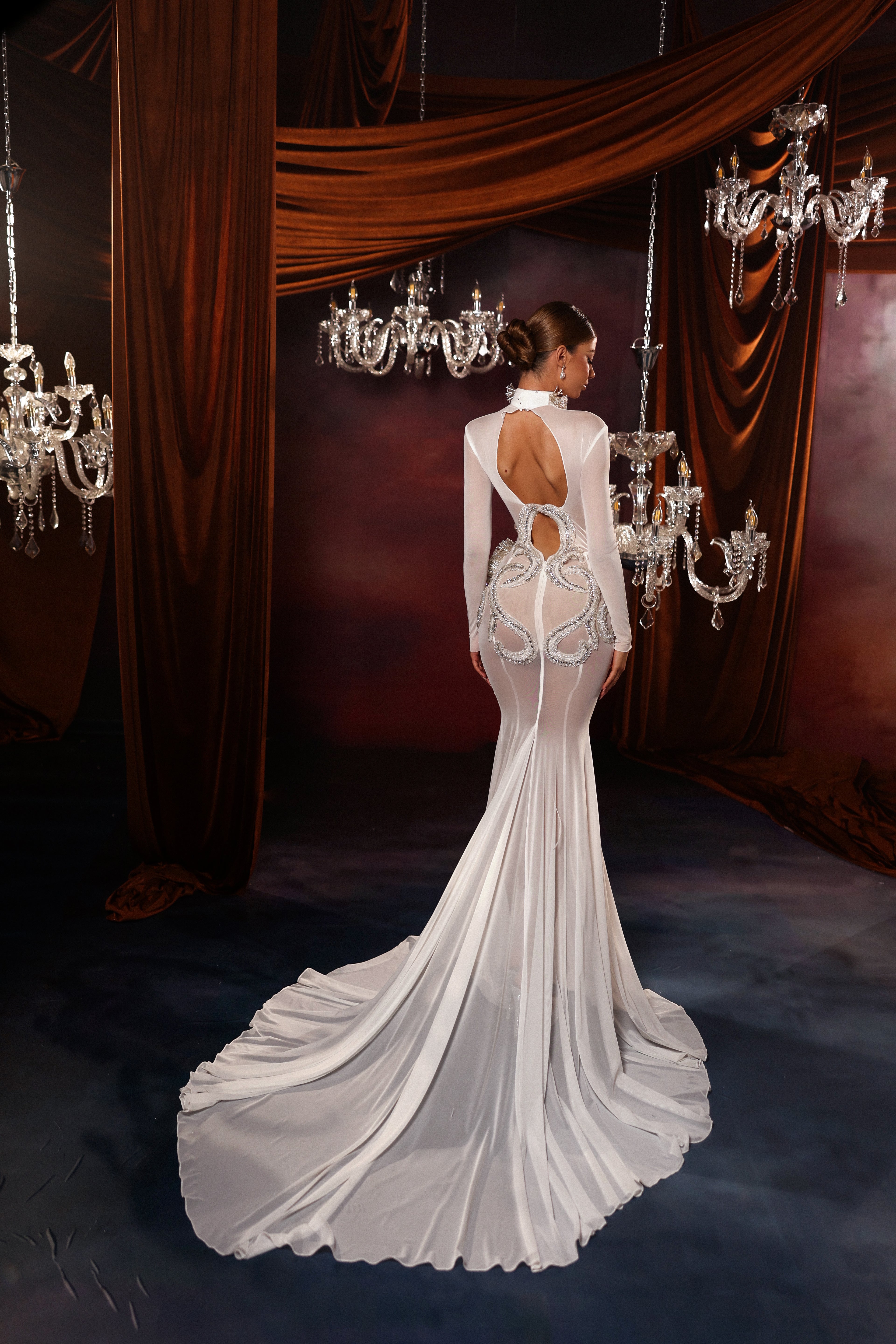 High Neck Sculpted Mermaid Gown