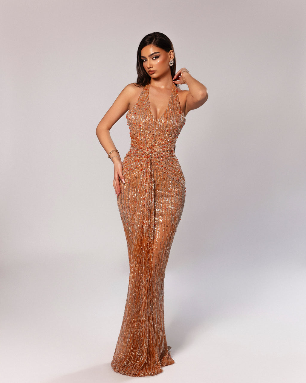 Halter Neck Dress with Ruched Waist