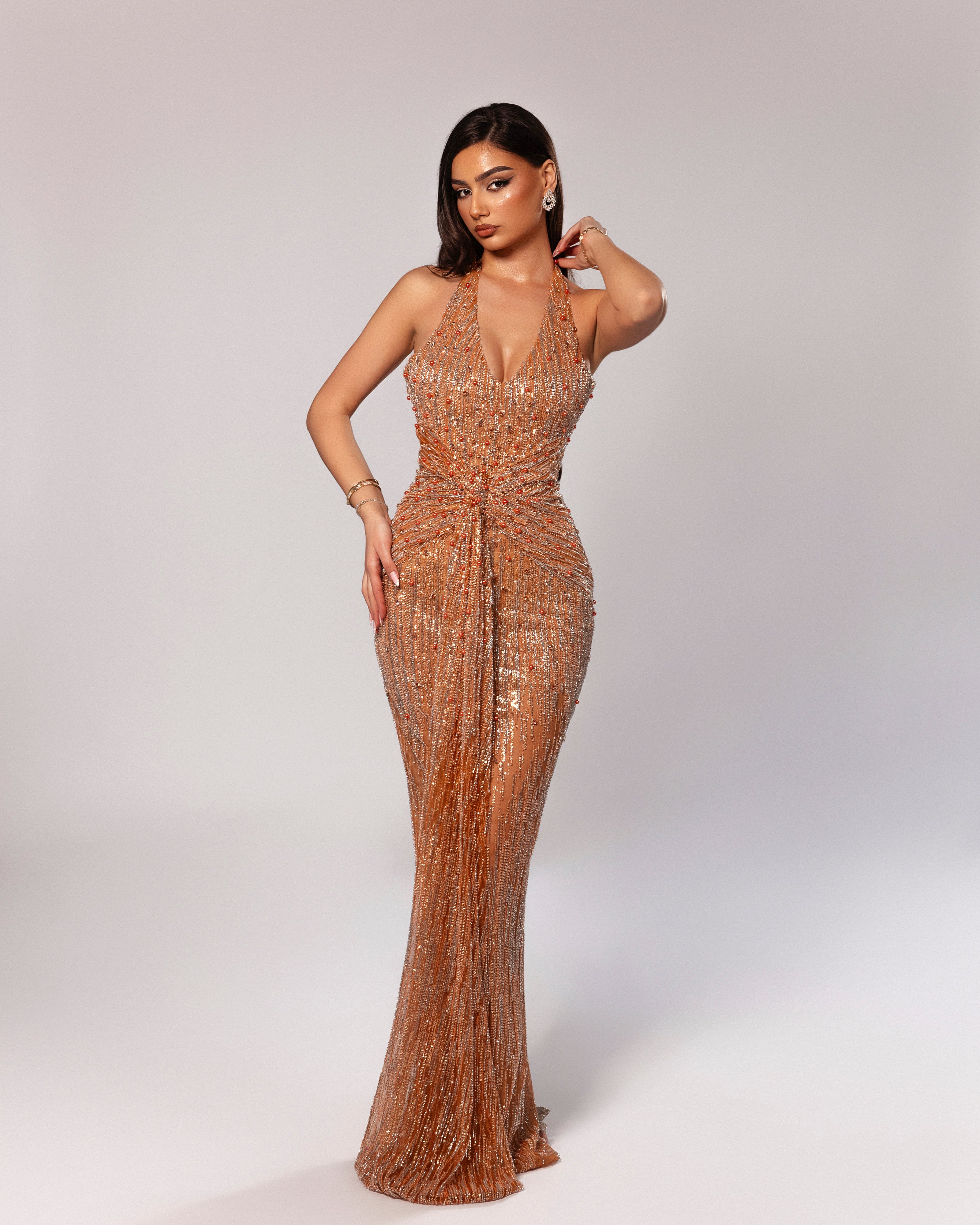 Halter Neck Dress with Ruched Waist