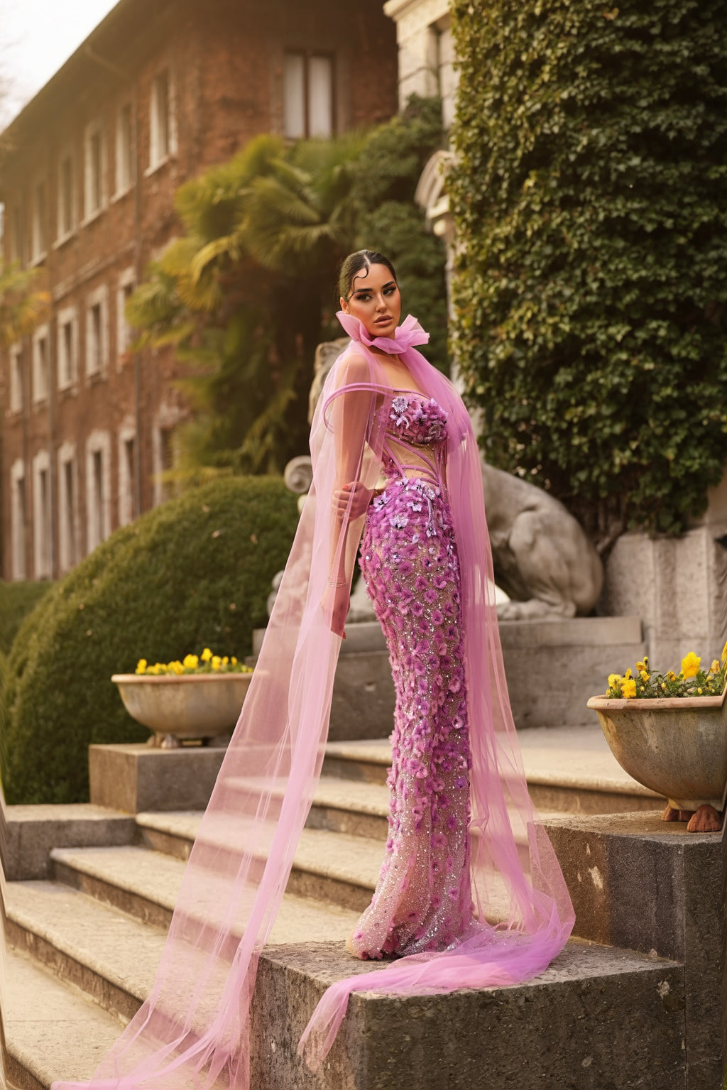 Lilienne - Pink 3D Floral Gown