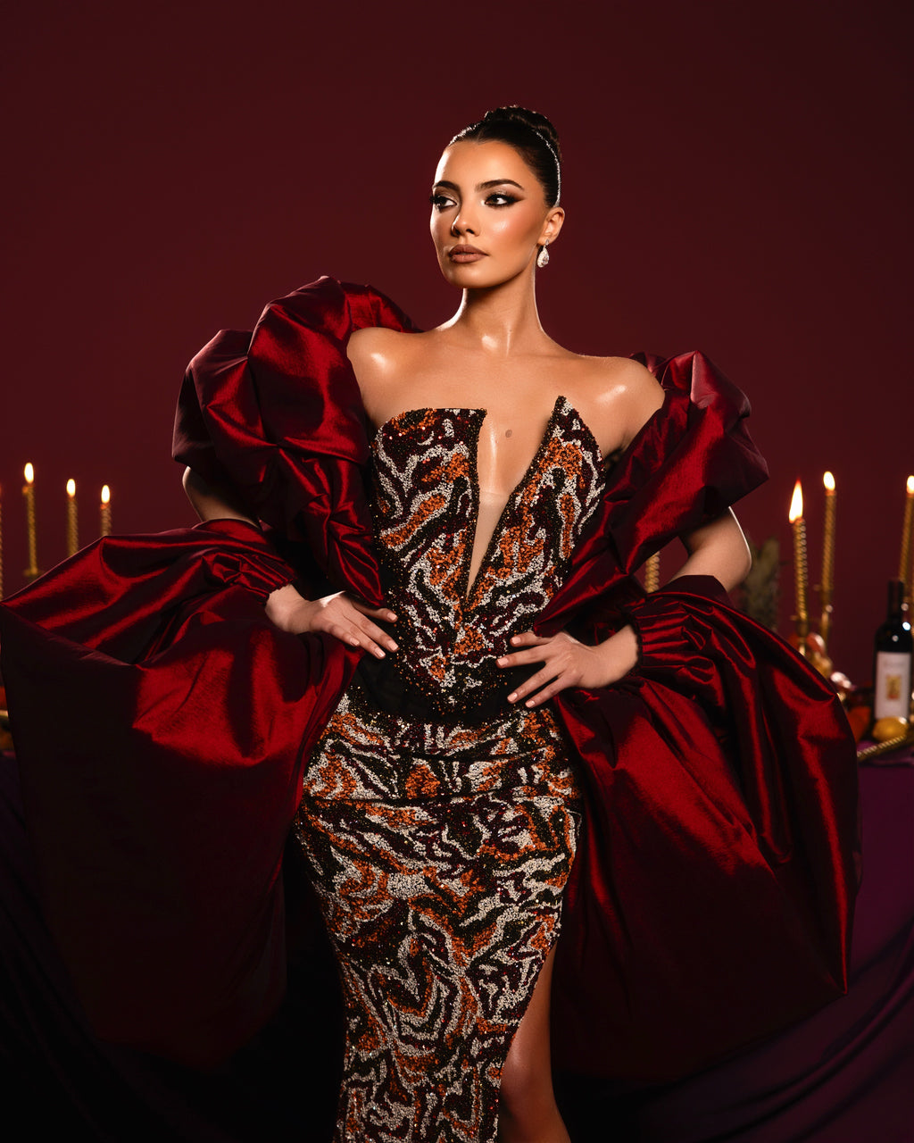 Strapless Gown with oversized cape