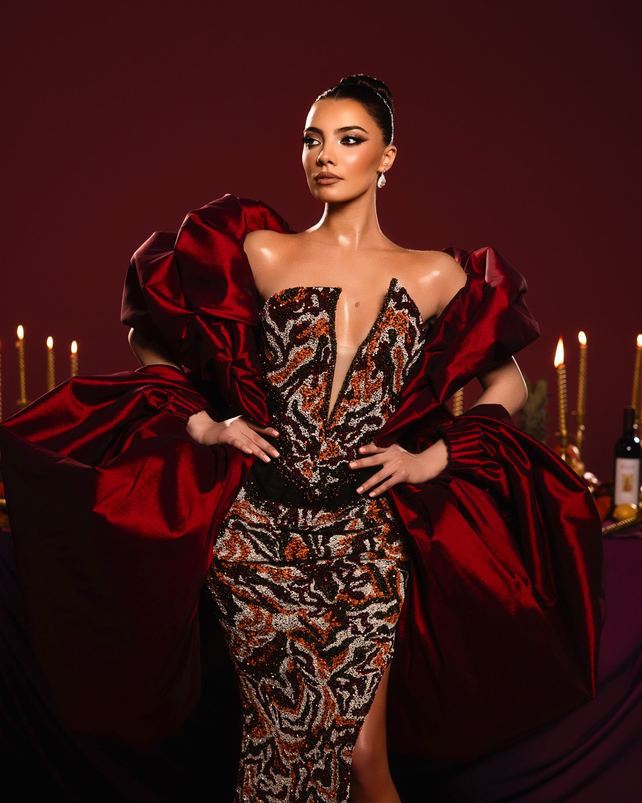 Strapless Gown with oversized cape