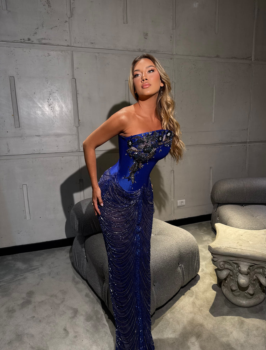Julianna - Royal Blue Beaded Corset Gown
