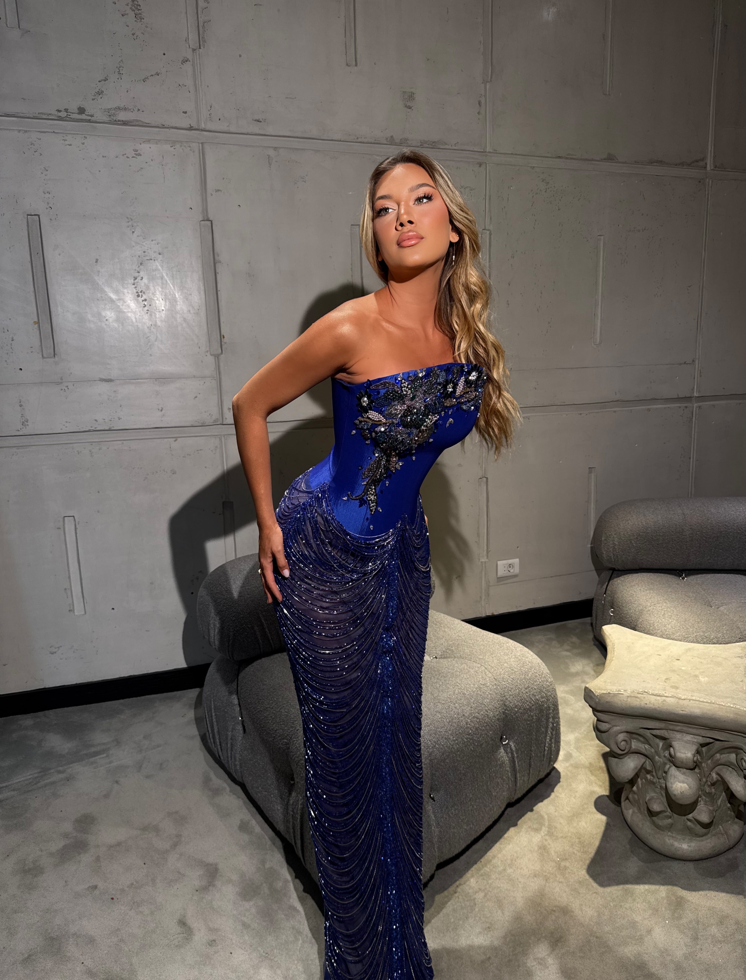 Julianna - Royal Blue Beaded Corset Gown