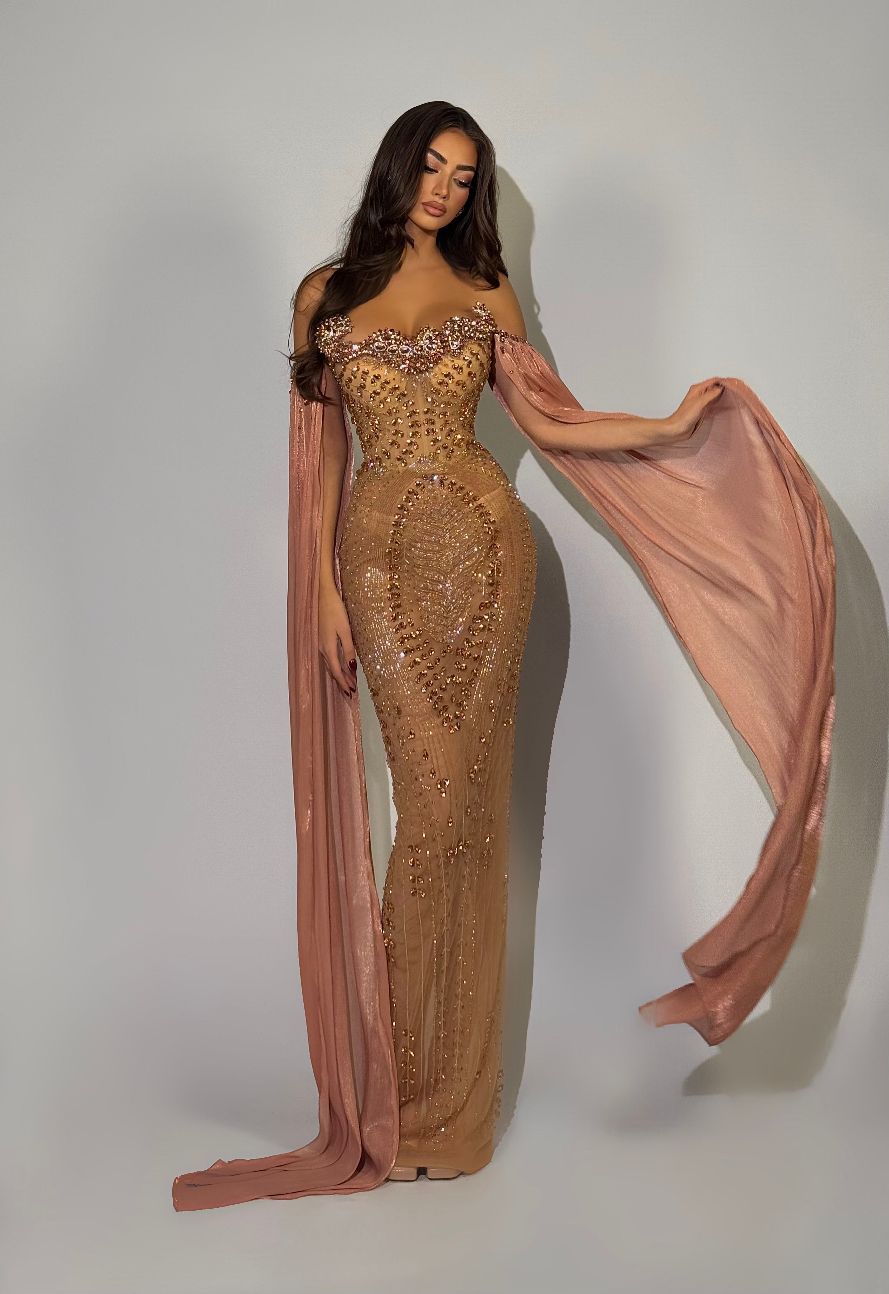 Amarisse - Long Dress with draped sleeves