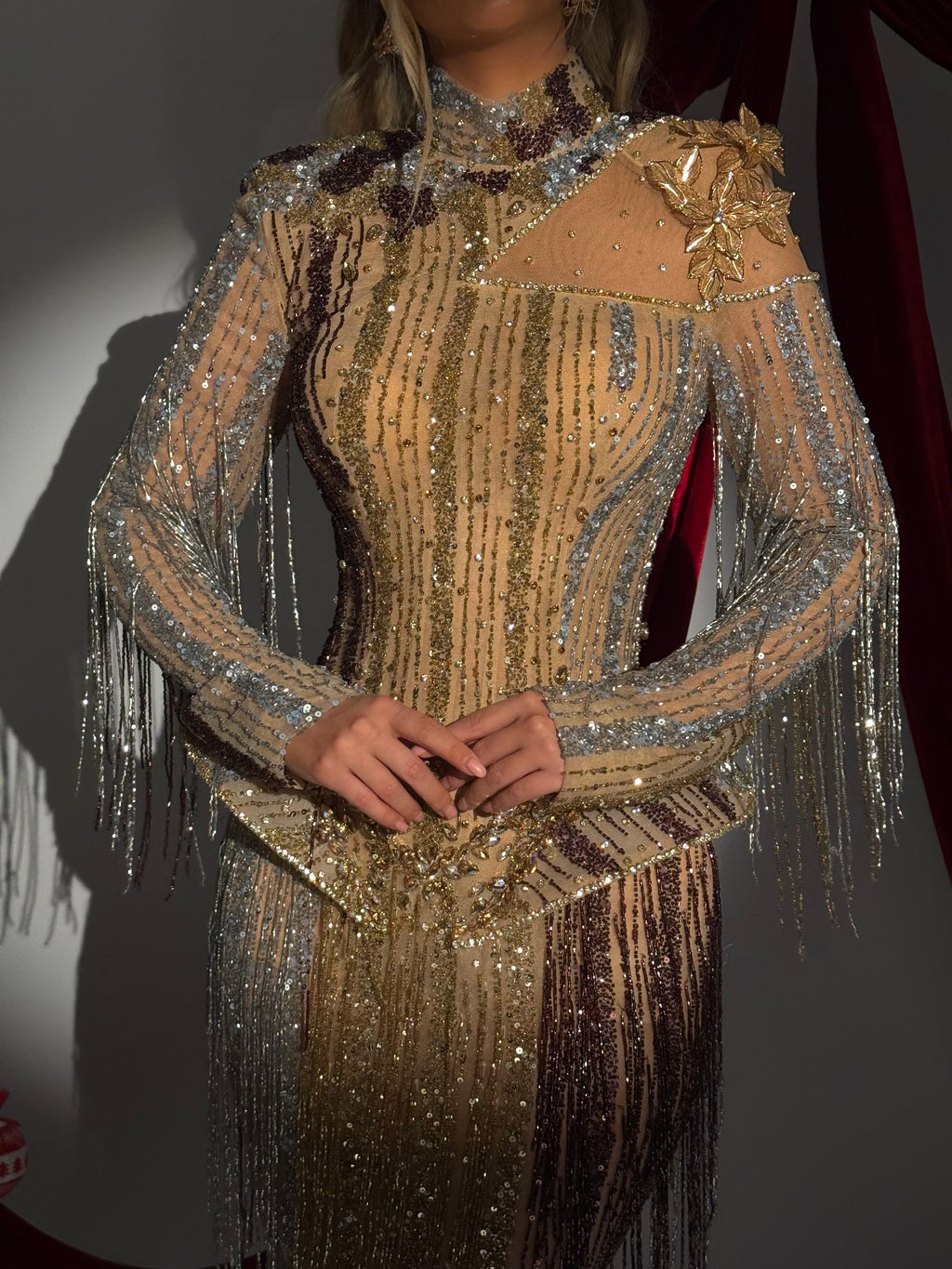 Elvionne - Gold Fringe Corset Gown M Elvionne - Gold Fringe Corset Gown M
