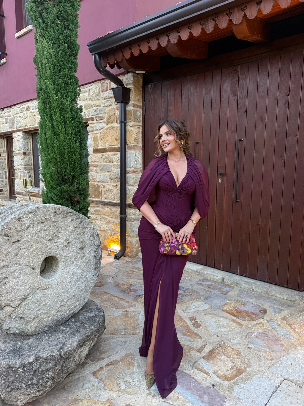 Ursa - Deep V ruched gown